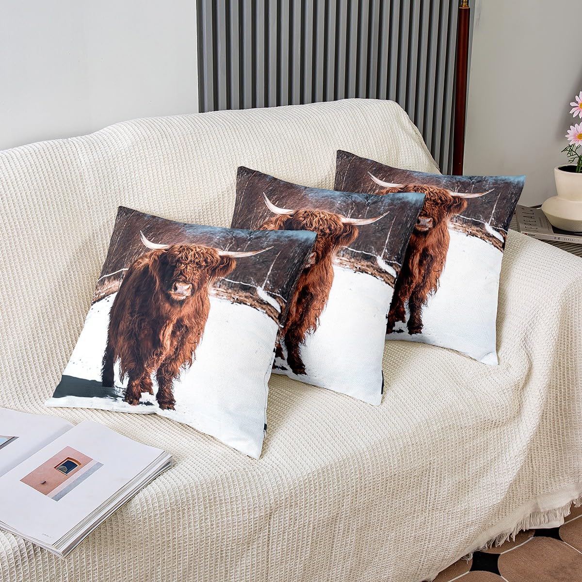 Set di 2 federe per cuscini con mucca delle Highland, motivo