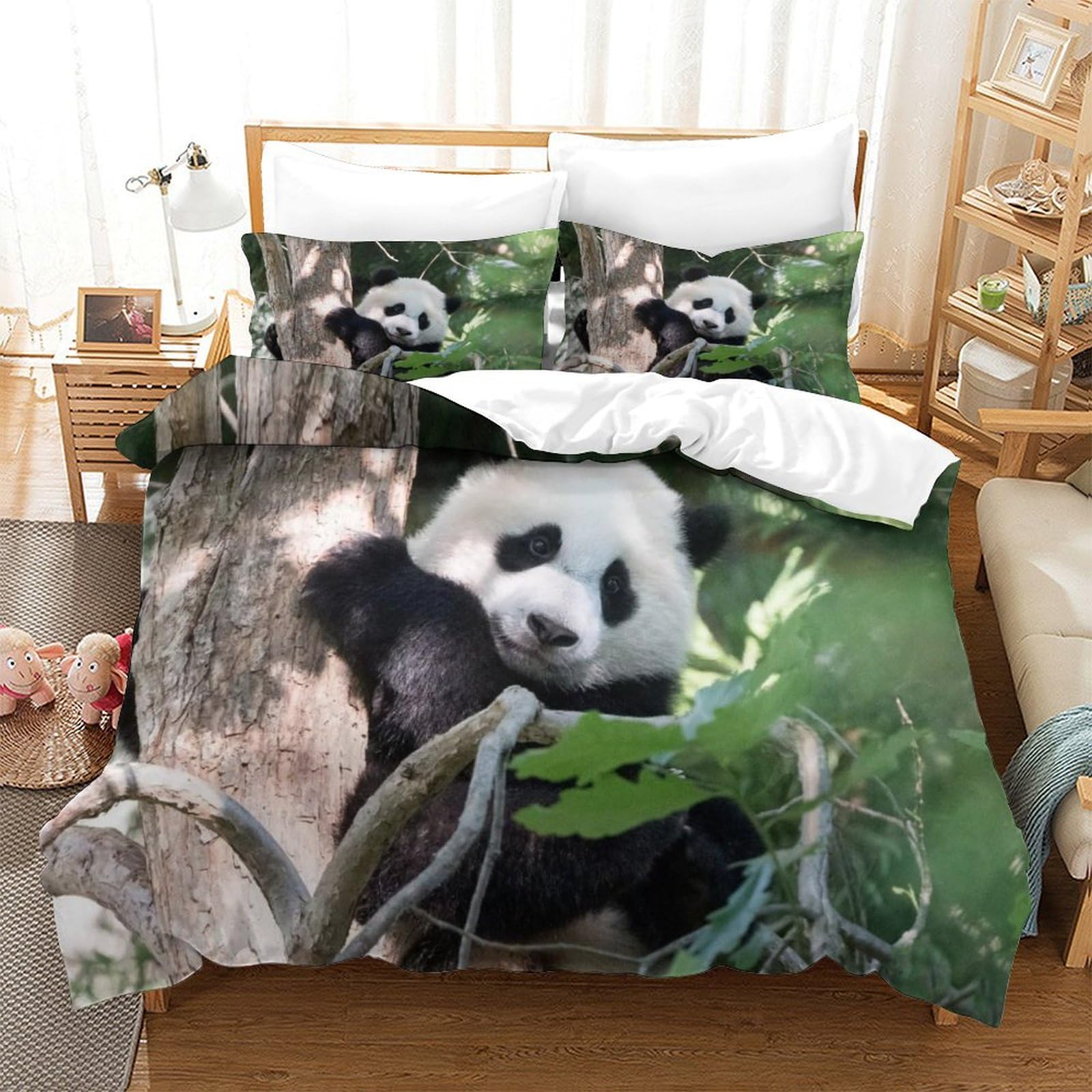 XiaopangXY Pandas Lovingly Bedding Set Hidden Zipper Cute Animals Duvet Cover Set with Pillowcases Quilt Cover Set Soft Microfiber Comforter Cover Various Sizes for Kids Adults Double（200x200cm）