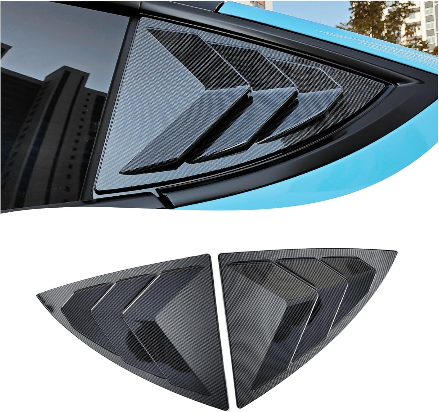 Rear Side Window Louvers Compatible with Tesla Model Y 2020 2021 2022 2023 2024, Sunshade Exterior Side Air Vent Scoop Shades Cover Blinds 2PCS (Glossy Carbon Fiber Pattern)