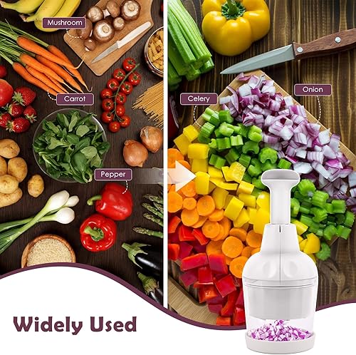 Miniatura 5 de Picador de alimentos Cortador de verduras con contenedor Cebolla Veggie Ajo Nuez Dicer Manual Mano, Blanco
