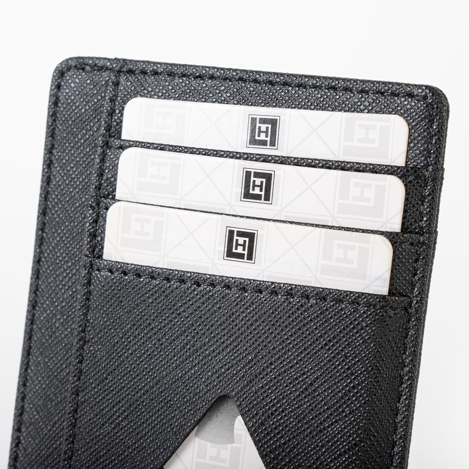 LLH Slim Minimalist Front Pocket RFID Blocking Leather Wallets for Men and Women-BLACK - Image 2