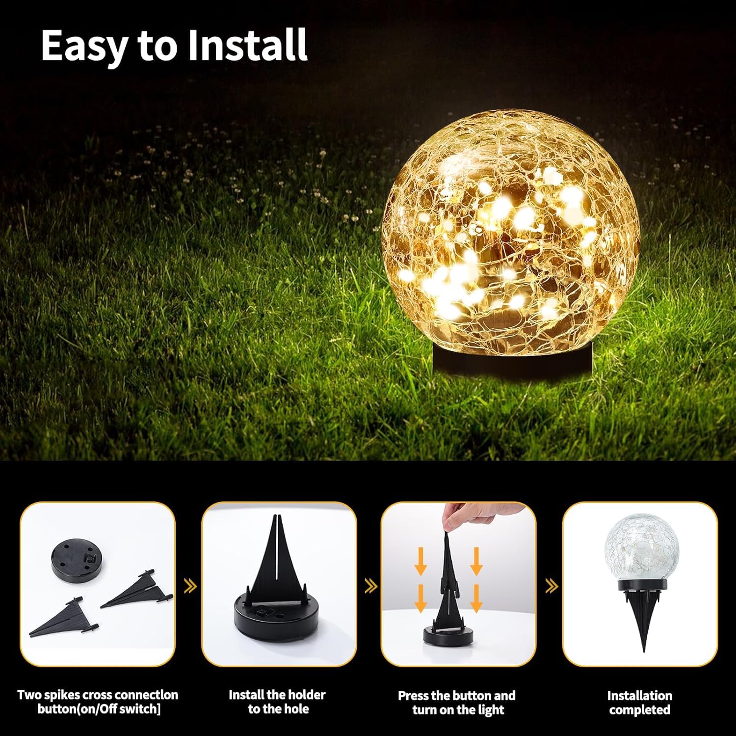 Kizozo Solarlampen für Außen 4 Stück, Solar Kugelleuchte 12cm, Solarlampen Garten IP55 wasserdicht, Solarleuchten für außen, Solar Gartenleuchten mit 30LED Lichter, Bodenleuchten außen warmweiß