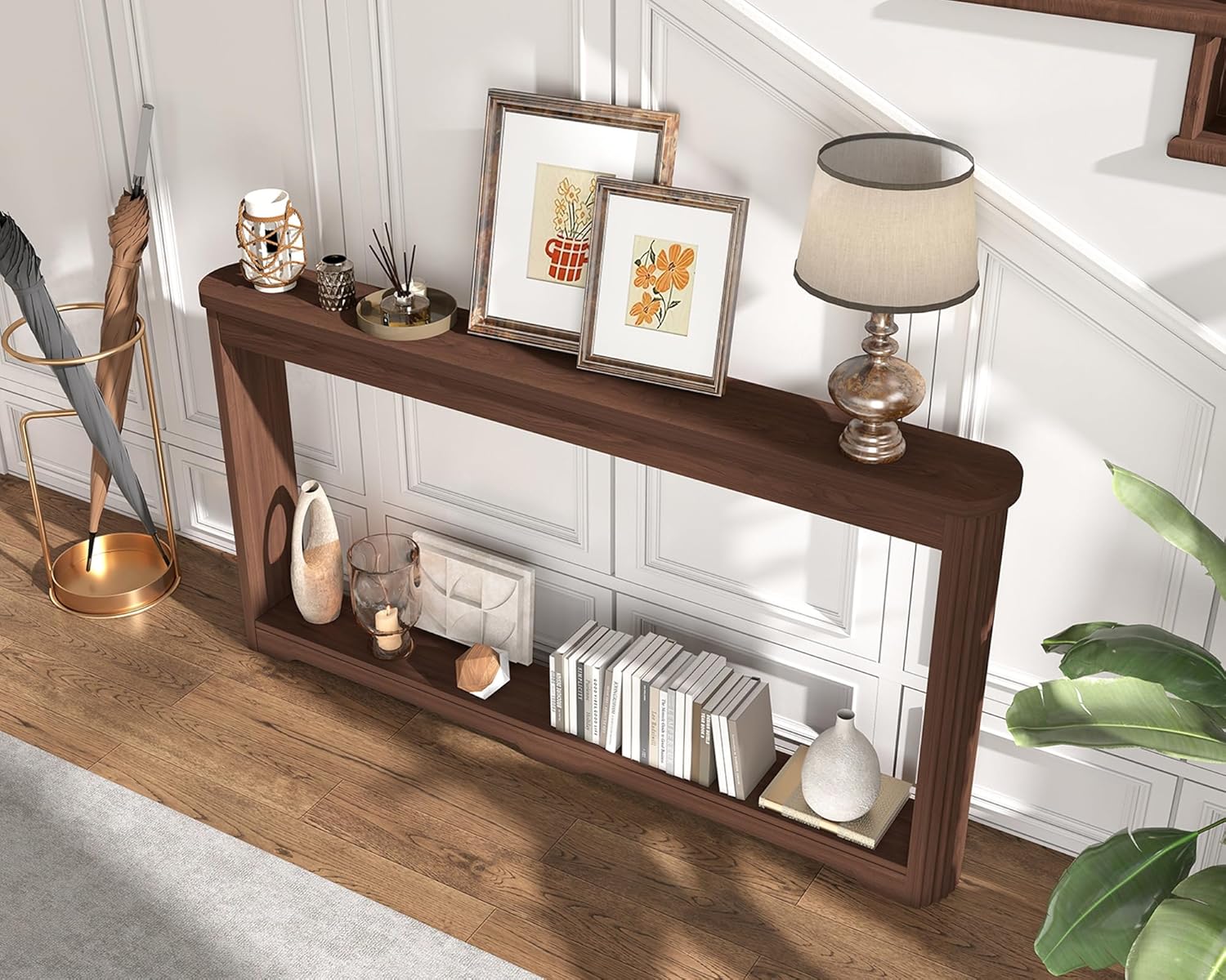 Rovibek Modern 70 Inch Entryway Table Narrow - Behind Sofa Table Narrow, 8 Inch Deep Console Table Behind Couch with Open Storage, Walnut Entryway Table for Hallway, Foyer, Living Room