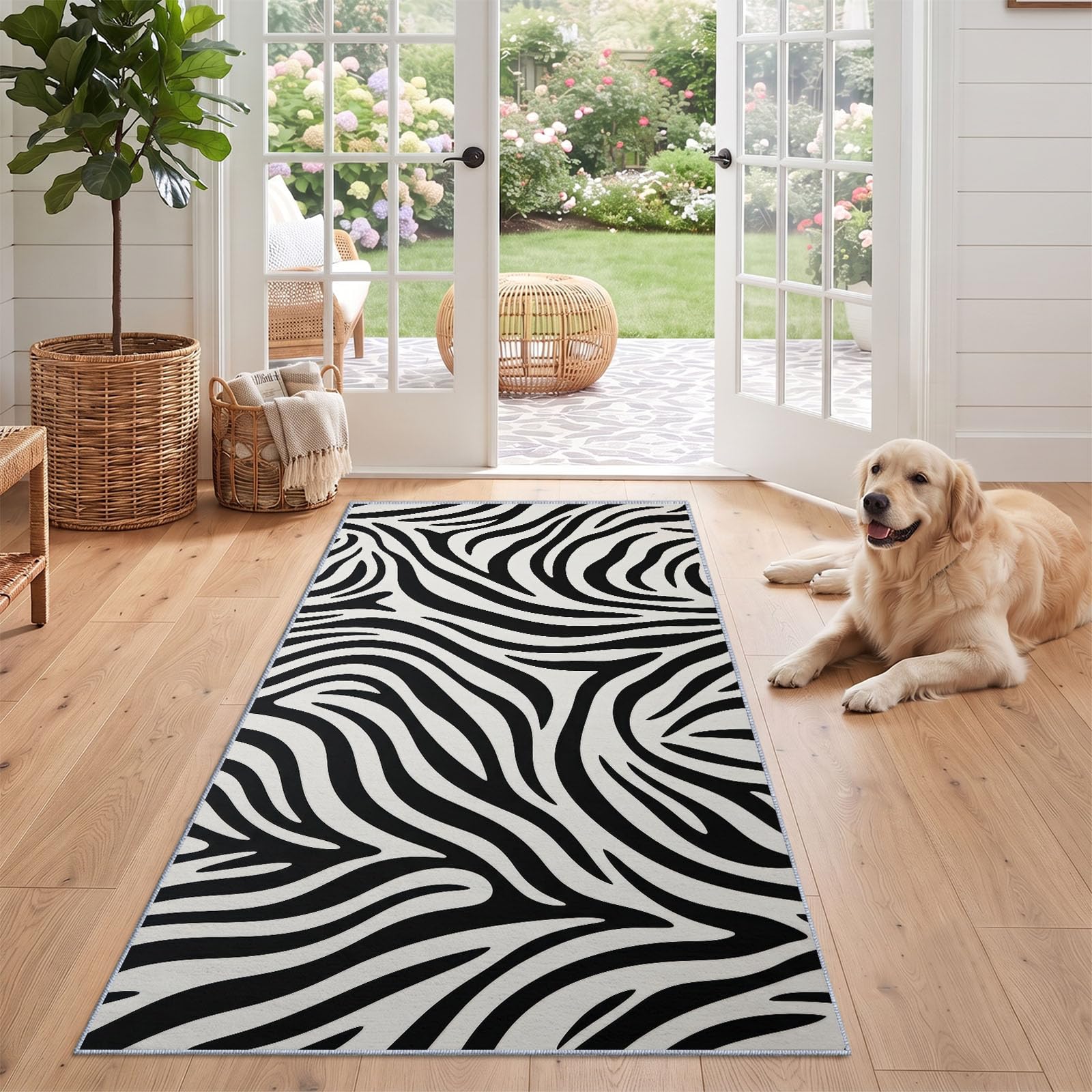 Rayures Zébrées Modernes Tapis Couloir 80 x 300 cm Lavable en Machine