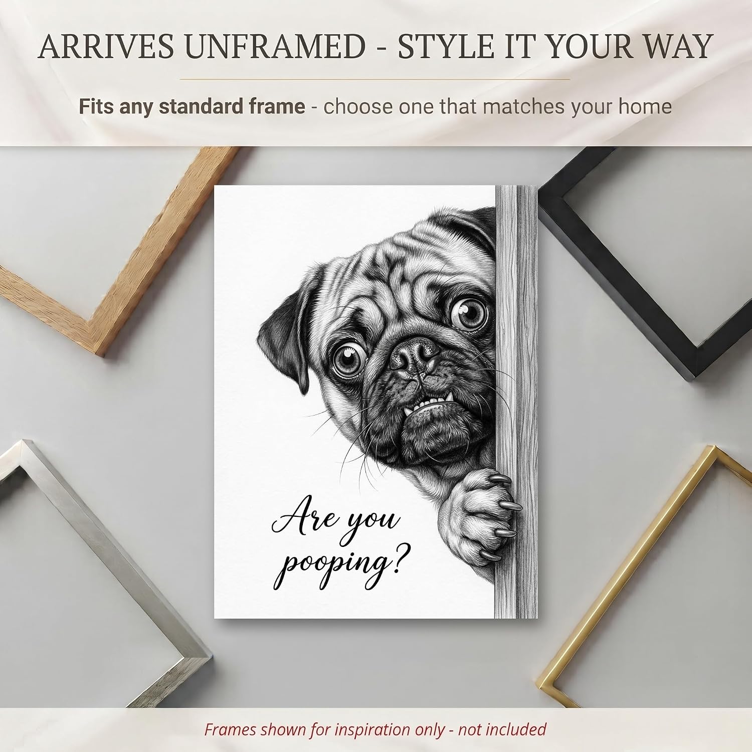 Pug Bathroom Art Wall Decor - Bathroom Sign Restroom Sign 12x16 UNFRAMED