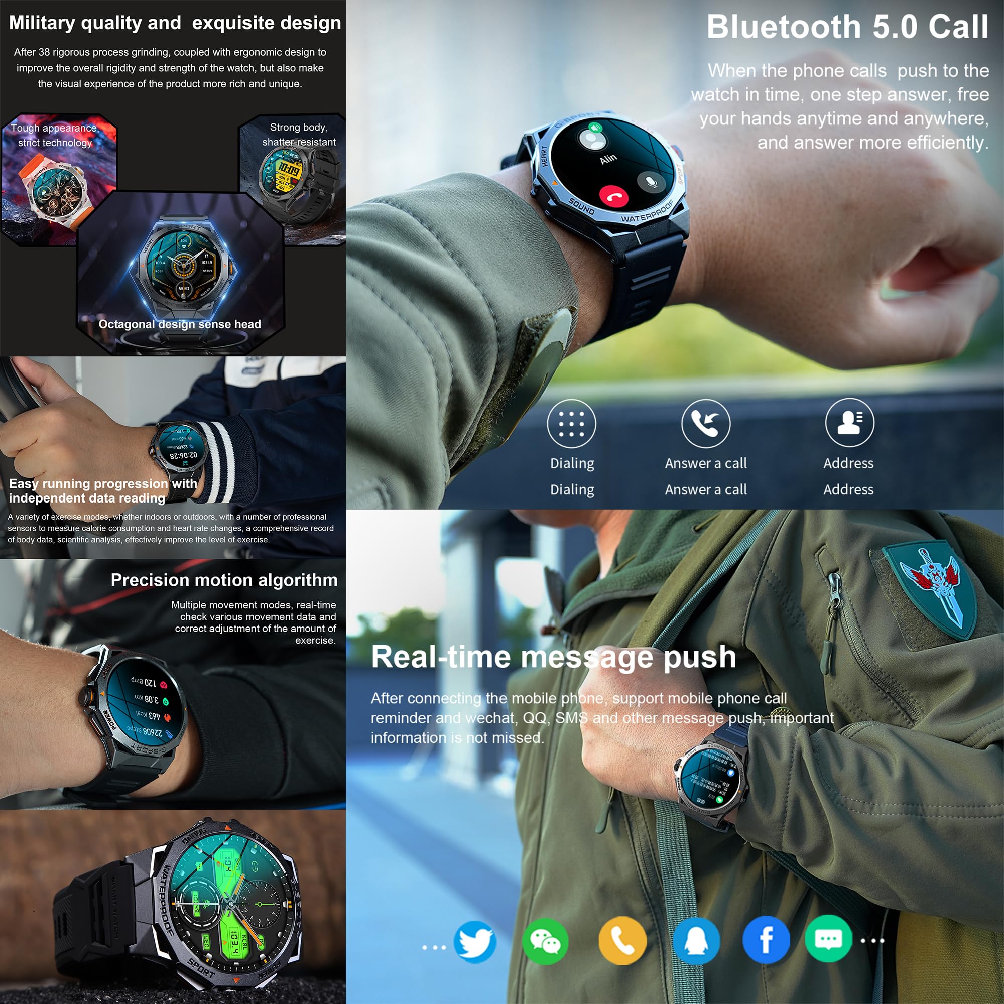 Reloj Inteligente Hombre con Llamadas, 1,43” AMOLED Smartwatch 5ATM Reloj Deportivo con 123 Modos Deportivos, Pulsera Actividad Pulsómetro/Monitor de Sueño/Podómetro para Android iOS (Plata)