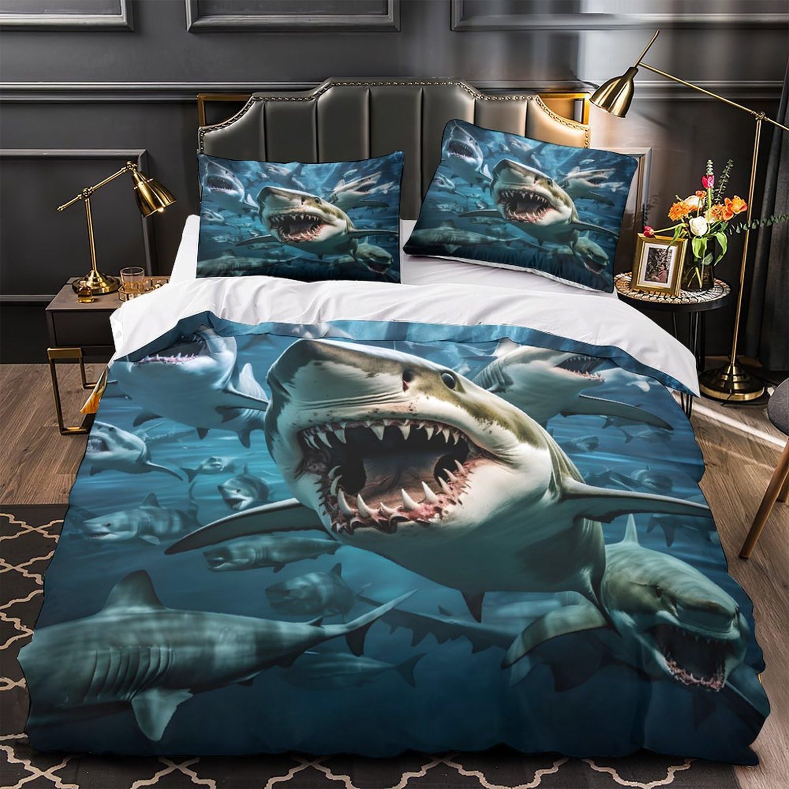 Housse de couette requin hypoallergénique et respirante en 3D