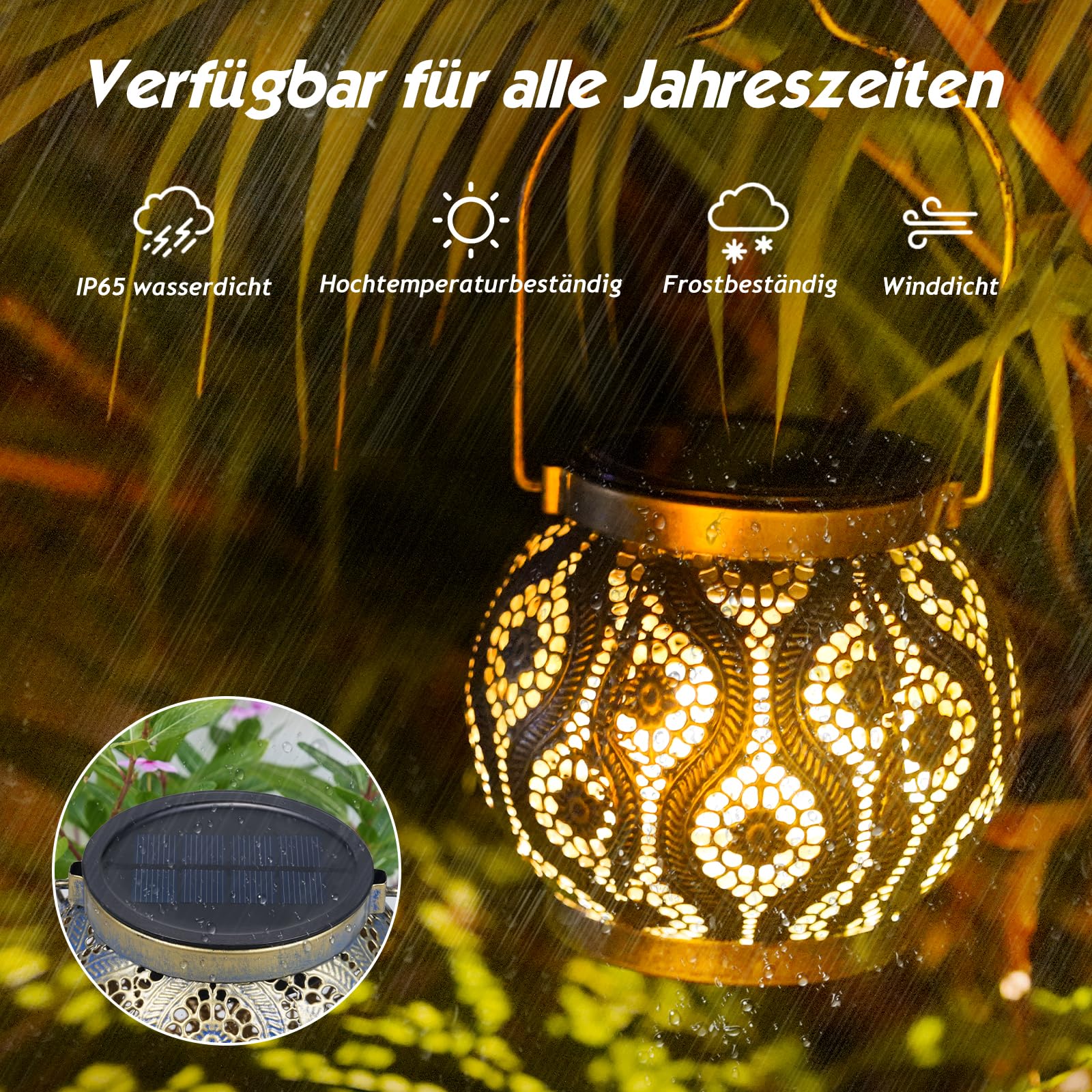 JOYCREATOR Solarlaternen für Außen Wasserdicht IP65, 2 Stück LED Metall Solar Laternen für Draußen Warmweiß, Orientalische Solarlampen für Außen Garten für Balkon Baum Rasen Tisch (Blaue Kupfer)