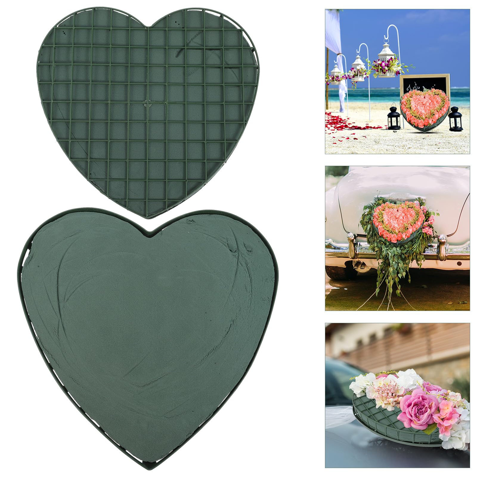 GALPADA 2 Stück Herzförmiger Steckschaum aus Kunststoff und Schwamm für Hochzeitsauto Dekoration Praktisch und Einfach zu Verwenden Blumendeko zur Hochzeit