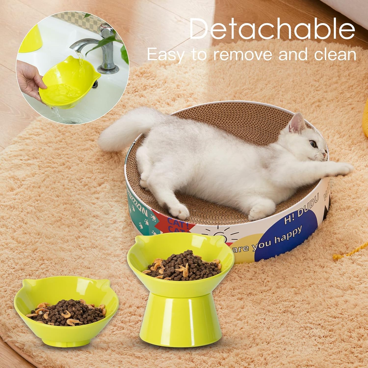 Raised Cat Food Bowls,Set of 2 Elevated Cat Bowls Slanted for Food and Water,Cat Feeding & Watering Supplies 15° Tilted Raised Cat Bowls, Anti Vomiting Cat Dish for Indoor Cats and Small Dogs,