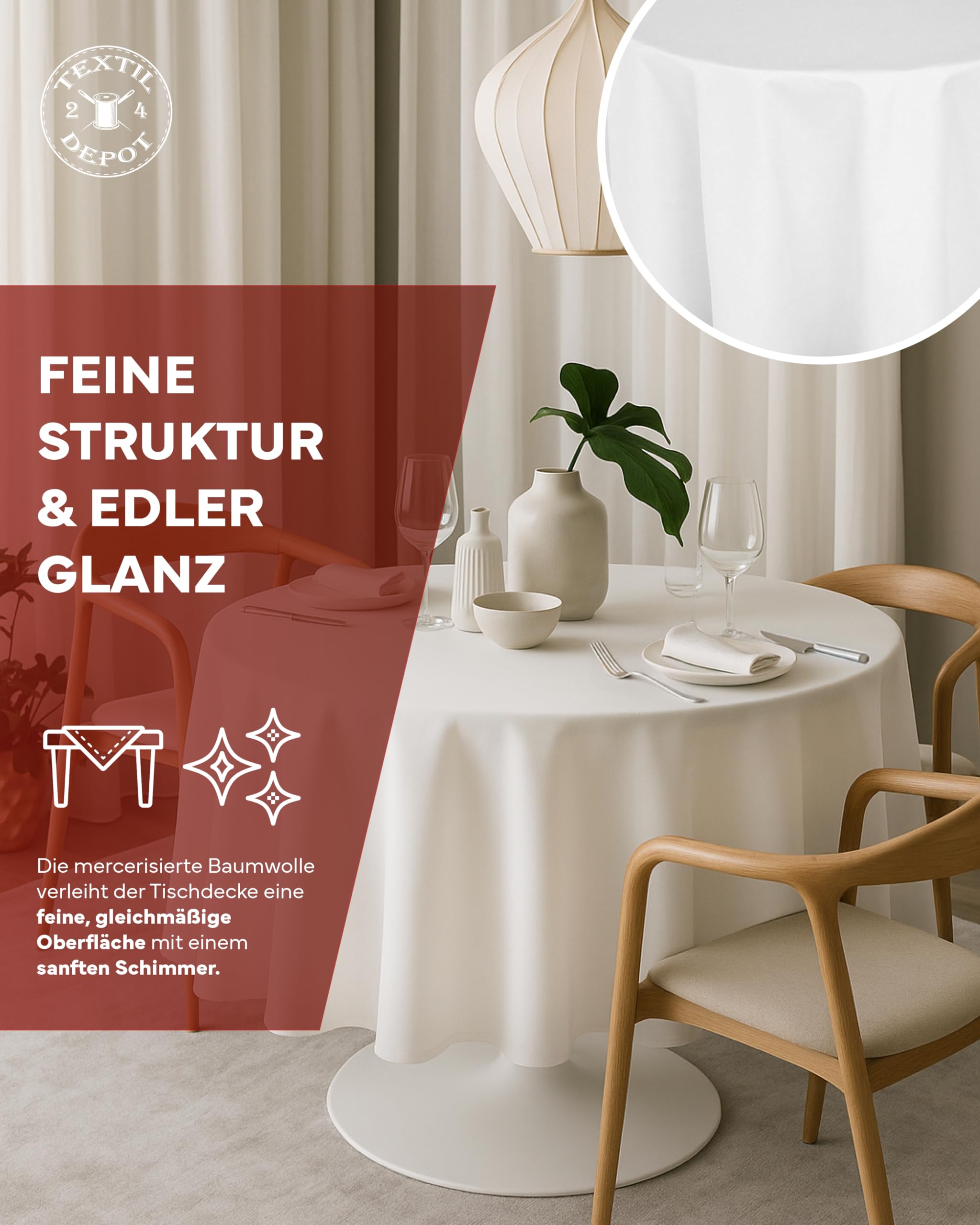 Damast Tischdecke 300 cm rund 100% Baumwolle weiß Tafeltuch Tischwäsche