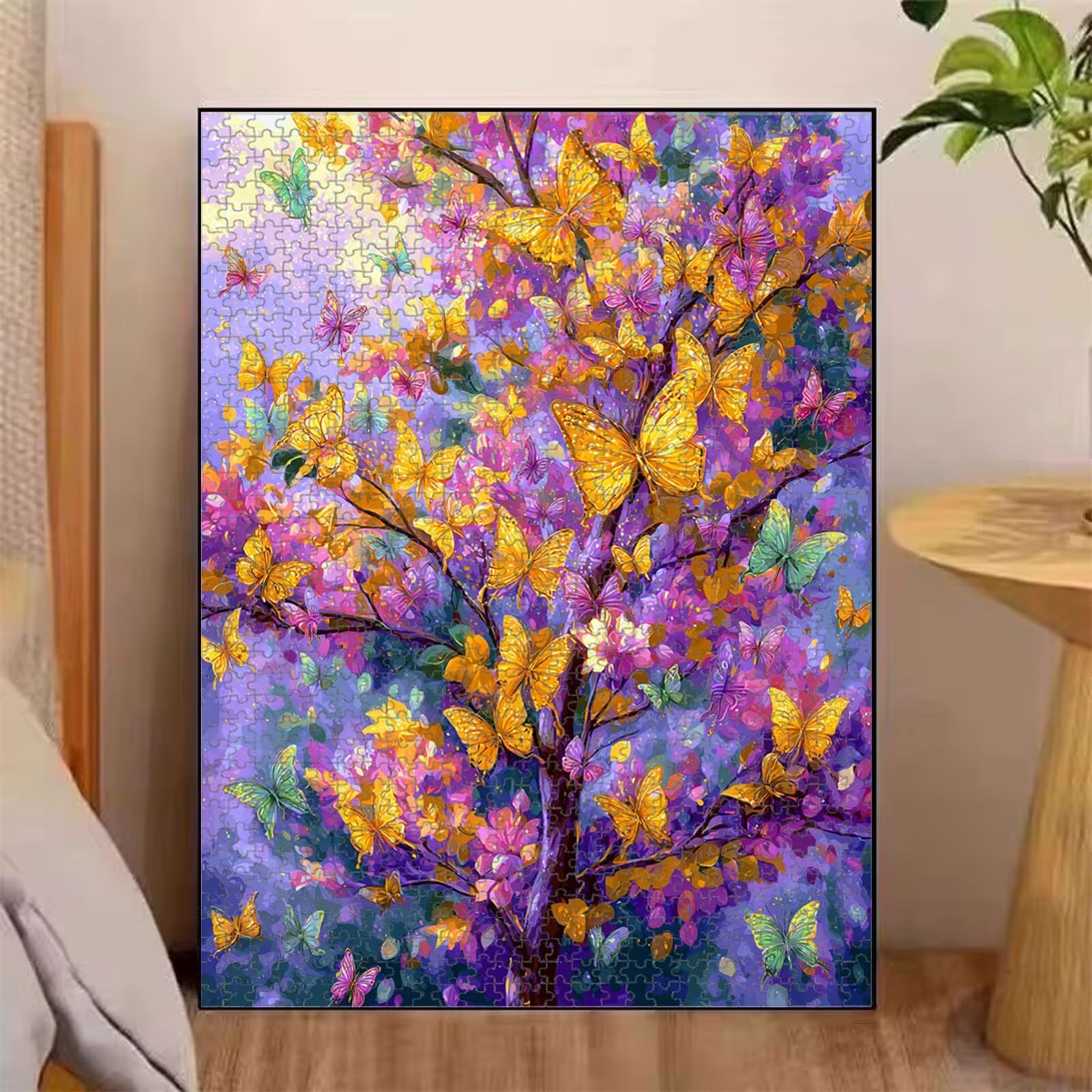 Puzzle 1000 Pièces, Arbre & Papillon Puzzle en Bois Durable 1T#1353 | Puzzle en Bois, Découpe de Précision, Encres aux Couleurs Vives, Loisir Relaxant, Décoration Intérieure, Cadeau, 50x75cm
