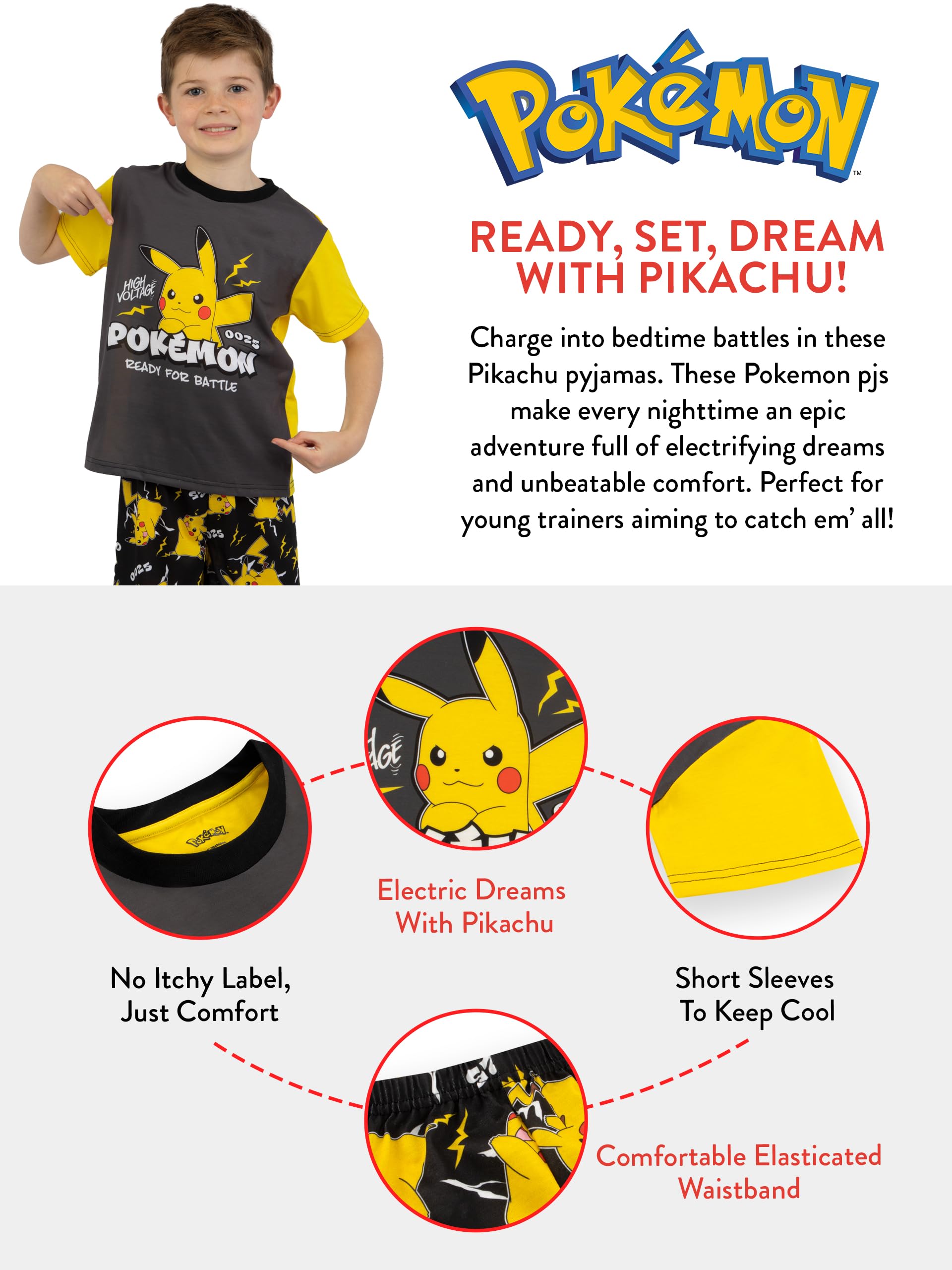 Pokémon Pyjama | Pyjama Garçon Pikachu | PJs pour Enfants | Ensemble PJ Garçon à Manches Courtes