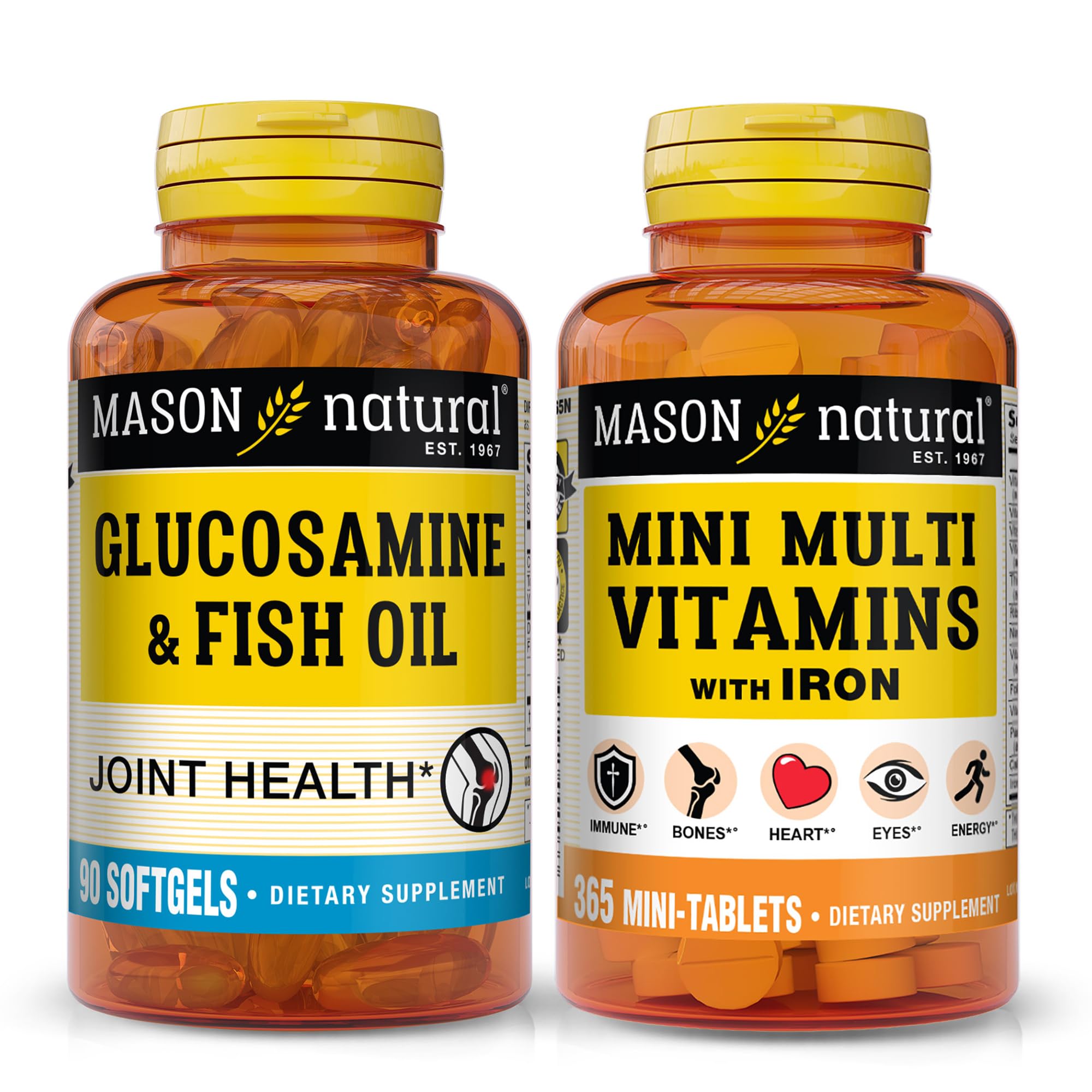 MASON NATURAL Glucosamine Chondroitin & Daily Multi Vitamin Bundle with DHA, Omega-3, Iron, B-Complex & Calcium – May Support Joint and Immune Health