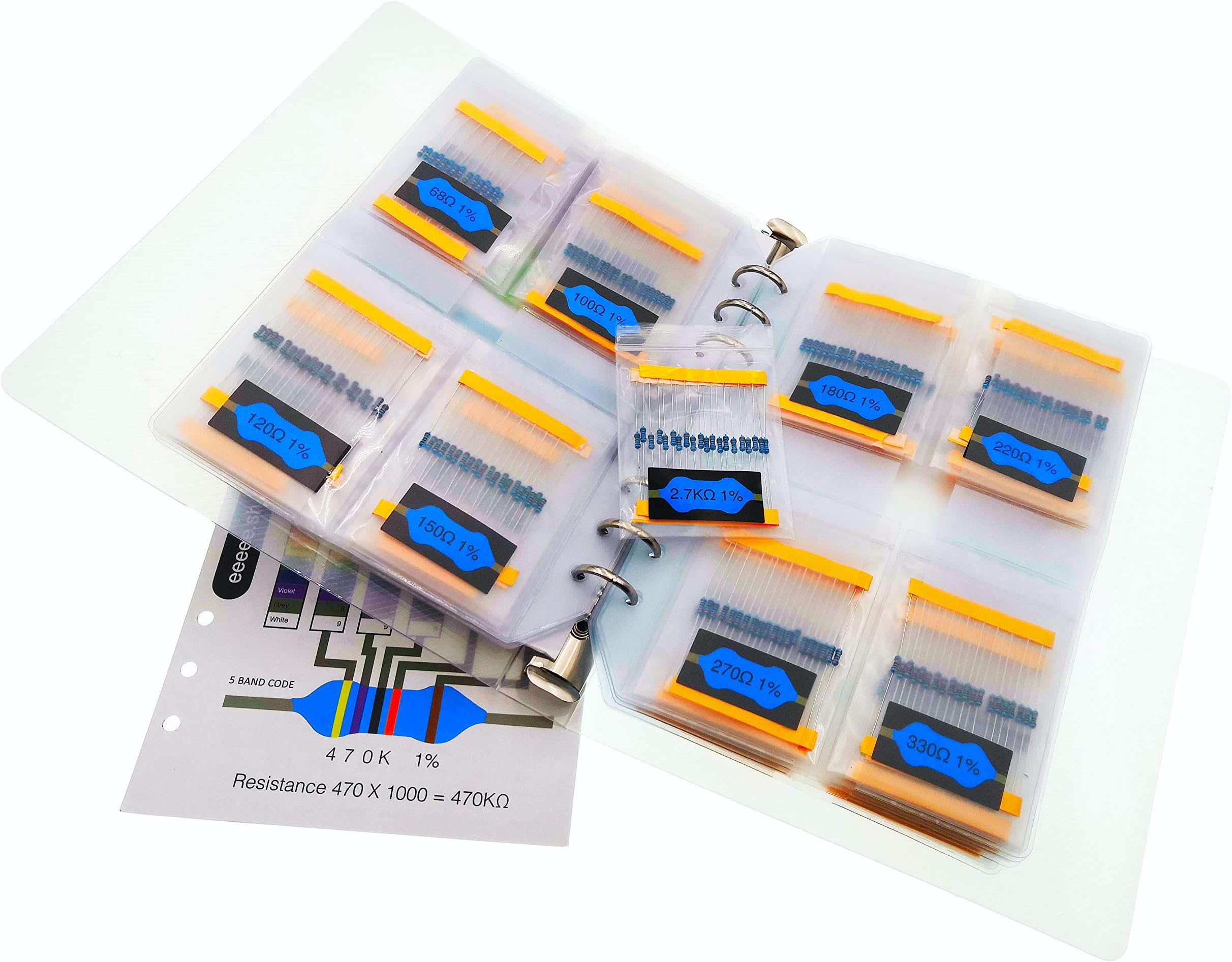 61 Values (Pack of 1095) 1% 0.25w Resistor Book kit, 1Ω-10MΩ RoHS Compliant for Arduino, Assorted resistors Set, Assortment ohm Pack (Ω, K, M)