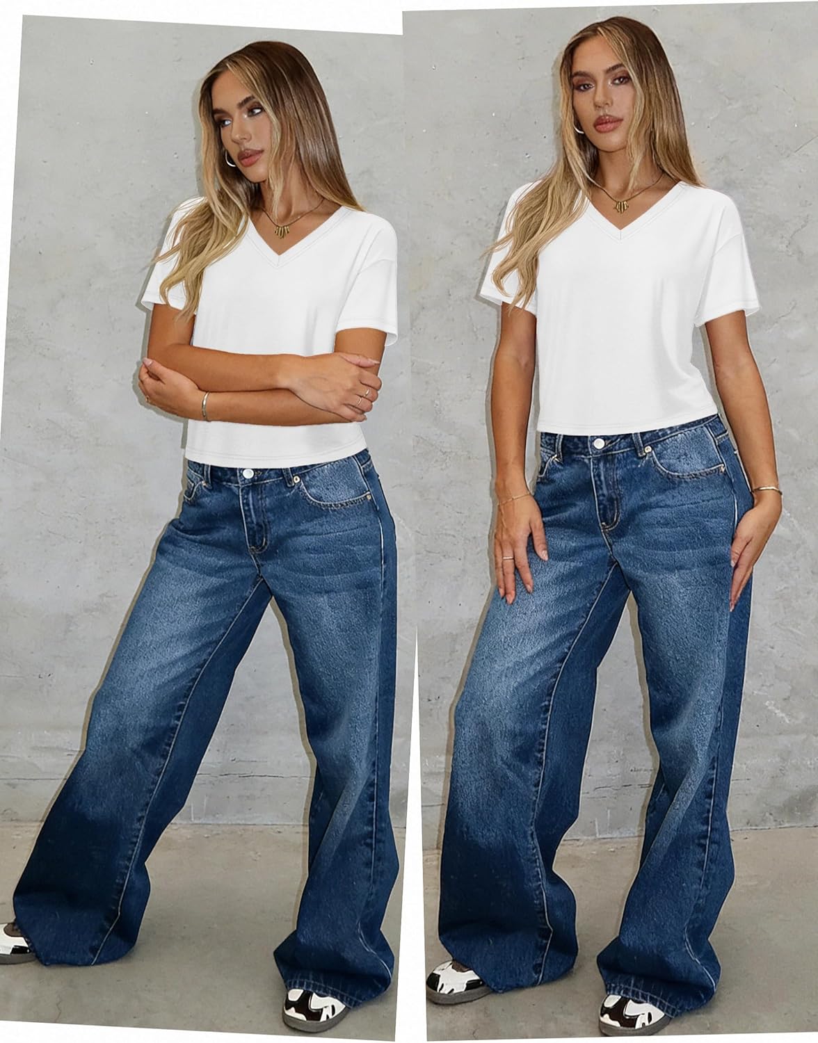 YUCOLEN Cropped T Shirts for Women Short Sleeve V Neck Cotton Basic Tees Soft Loose Fit UPF 50+ Crop Tops for Summer - Image 5