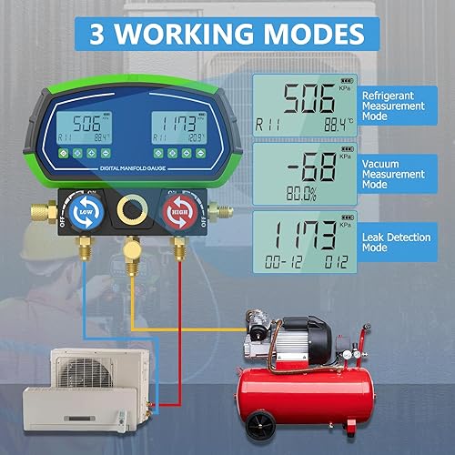 Miniatura 9 de R134a - Juego de manómetro digital HVAC para probar el mantenimiento del aire acondicionado, probador de refrigeración de aire acondicionado y fugas