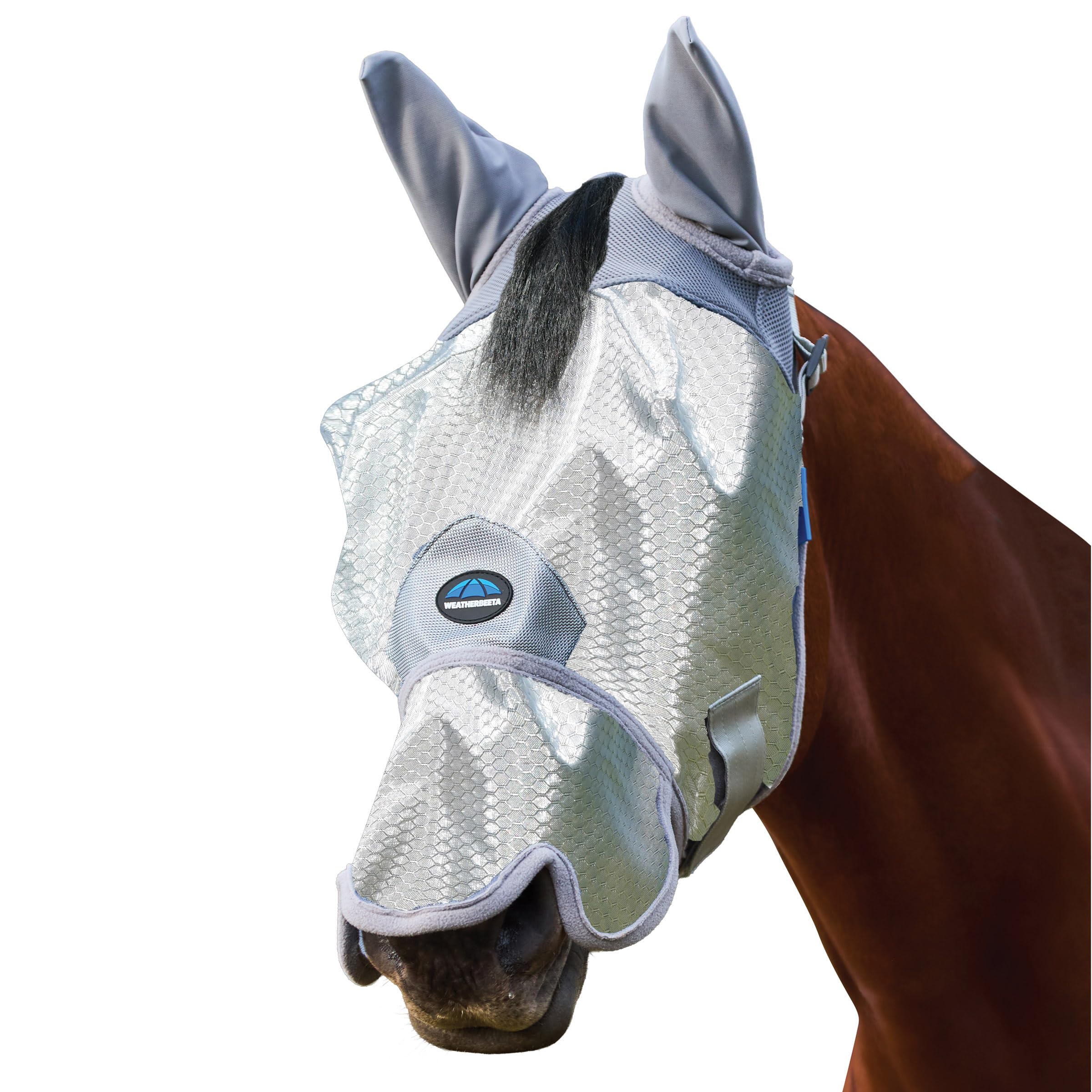 WeatherBeeta ComFiTec Hexi Shield Fliegenmaske mit Ohren & Nase, Silber, XL