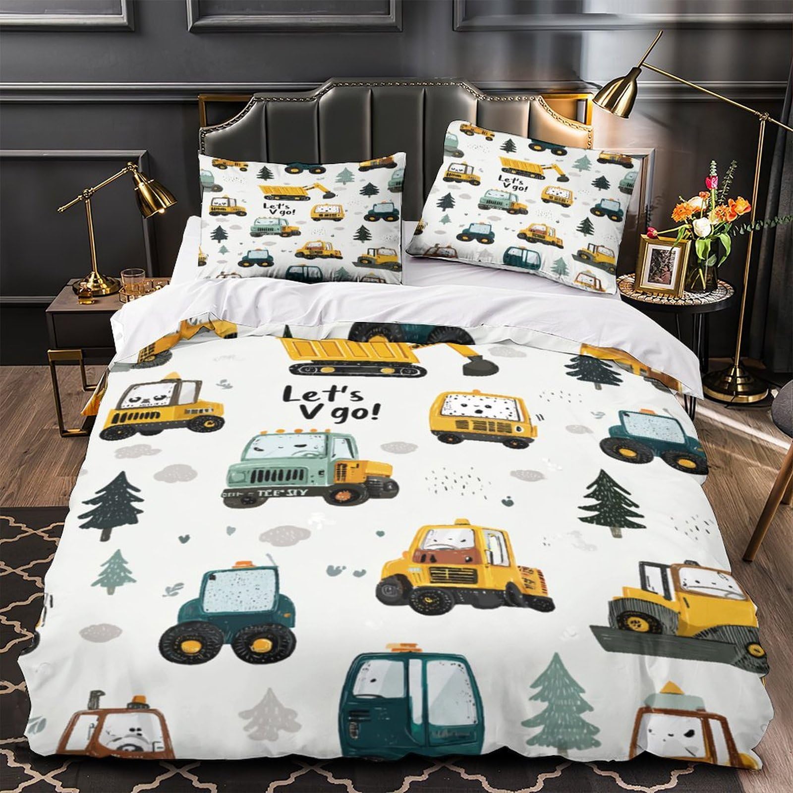Housse de couette camions de chantier pour lit enfant 140x200