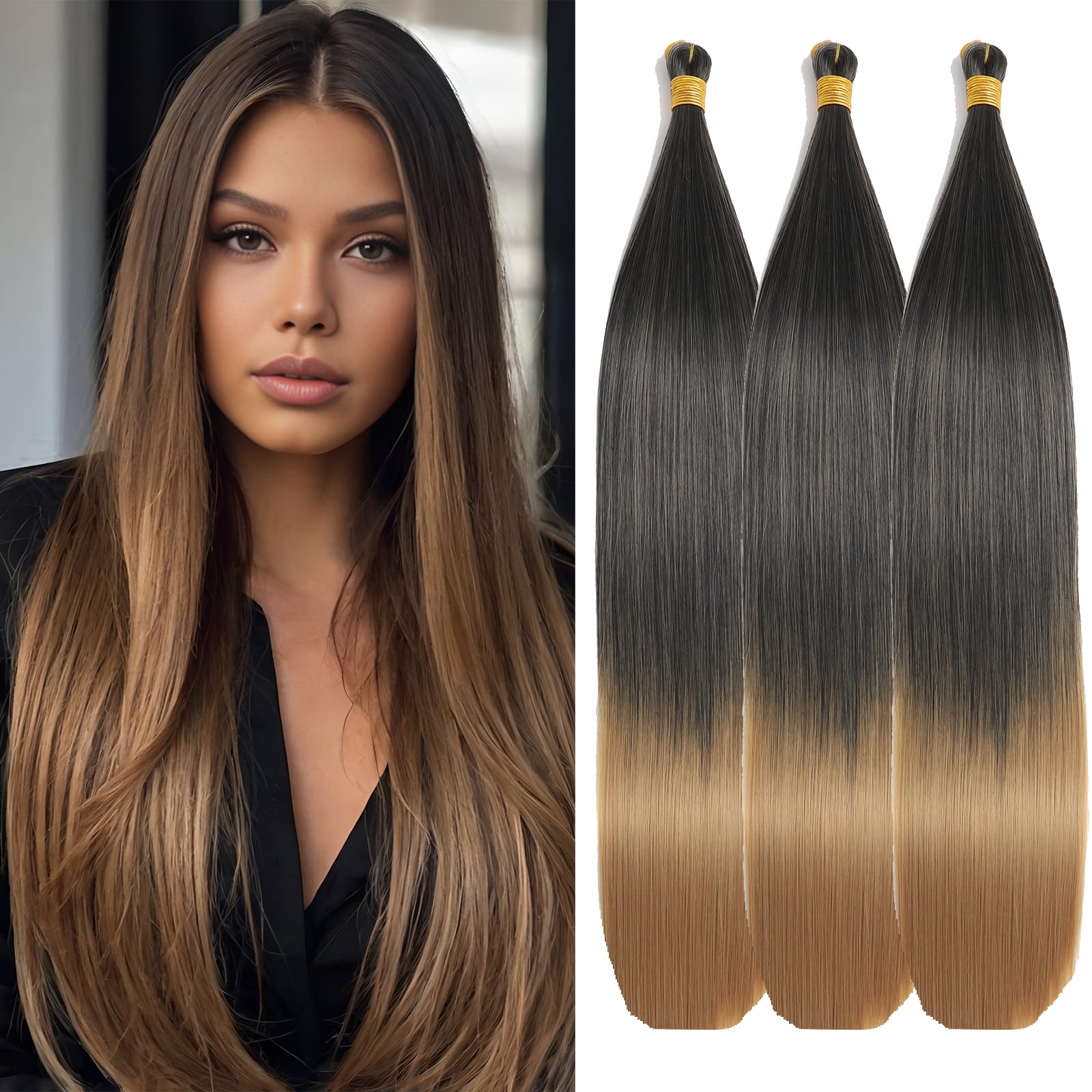 Locescsoc 28 Inch Straight Hair Extensions 150g 3 Packs Bone Straight Braiding Hair