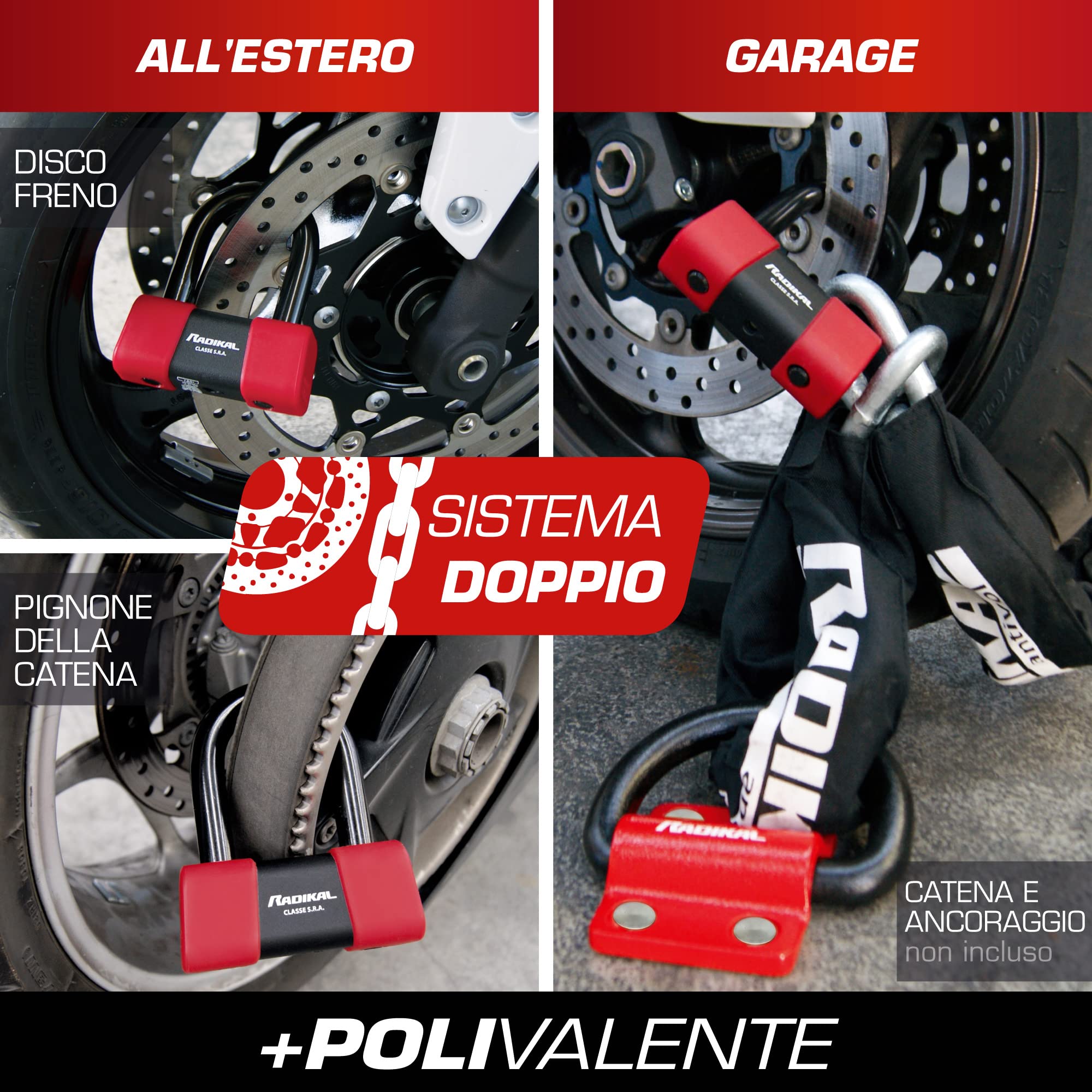 RADIKAL RK75 Antifurto Moto Sicurezza Premium, Blocca Disco per Moto Omologato SRA, Lucchetto Mini U 18mm Doppio Bloccaggio, Serratura Antiscasso, Bloccadisco Acciaio Cementato, Cavo Promemoria