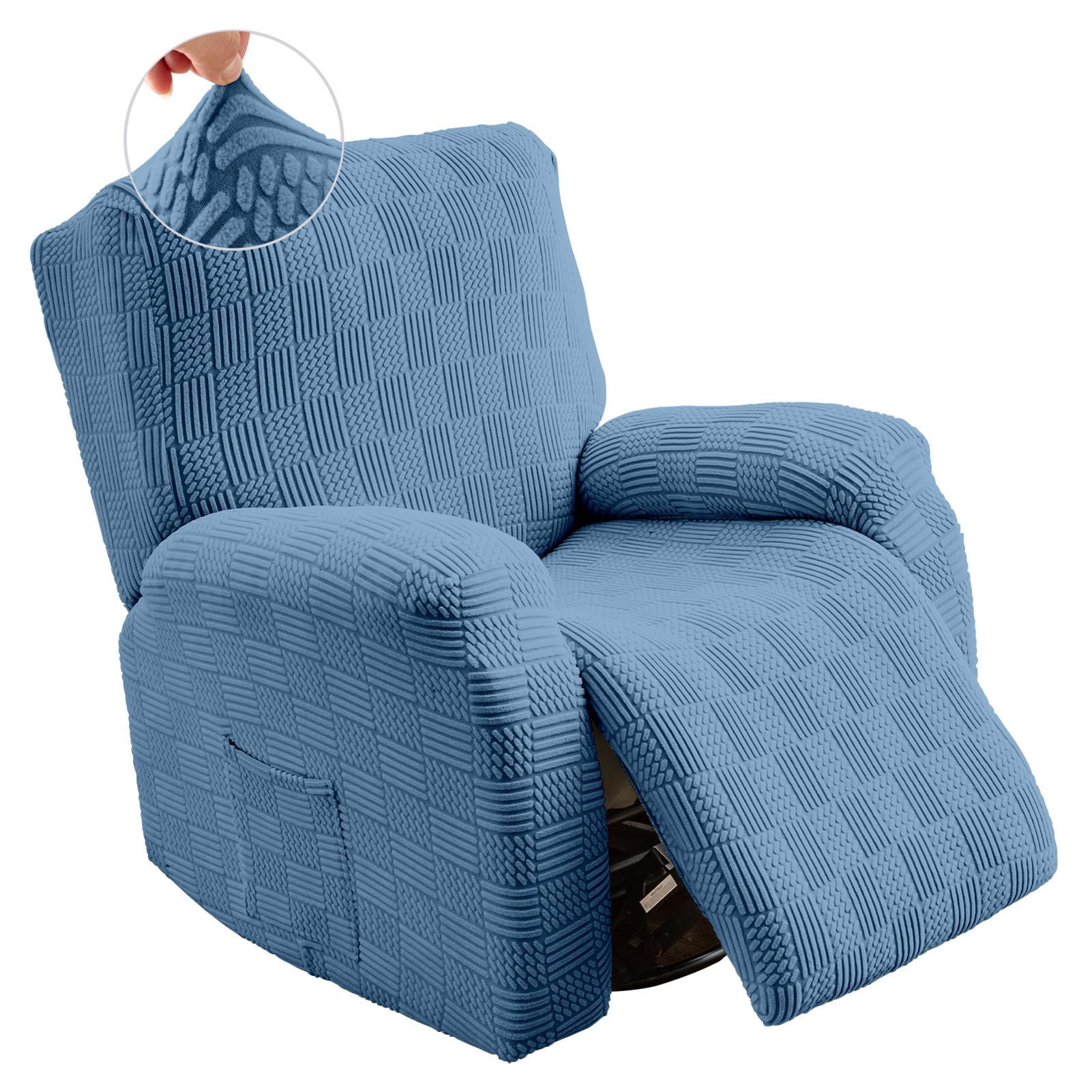 XHDZSW Stretch Recliner Chair Cover, Anti-slip Recliner Slipcover with Elastic Bottom and Pocket, Armchair Covers for Electric Chair Furniture Protector for Pet (Blue)