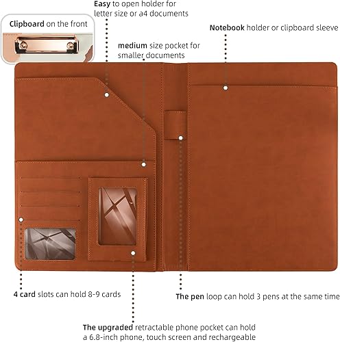 Miniatura 4 de Portafolio Folio Carpeta Portafolio con Bloc de Notas-Bolsillo Portatarjetas de Visita Marrón Imitación PU Cartera