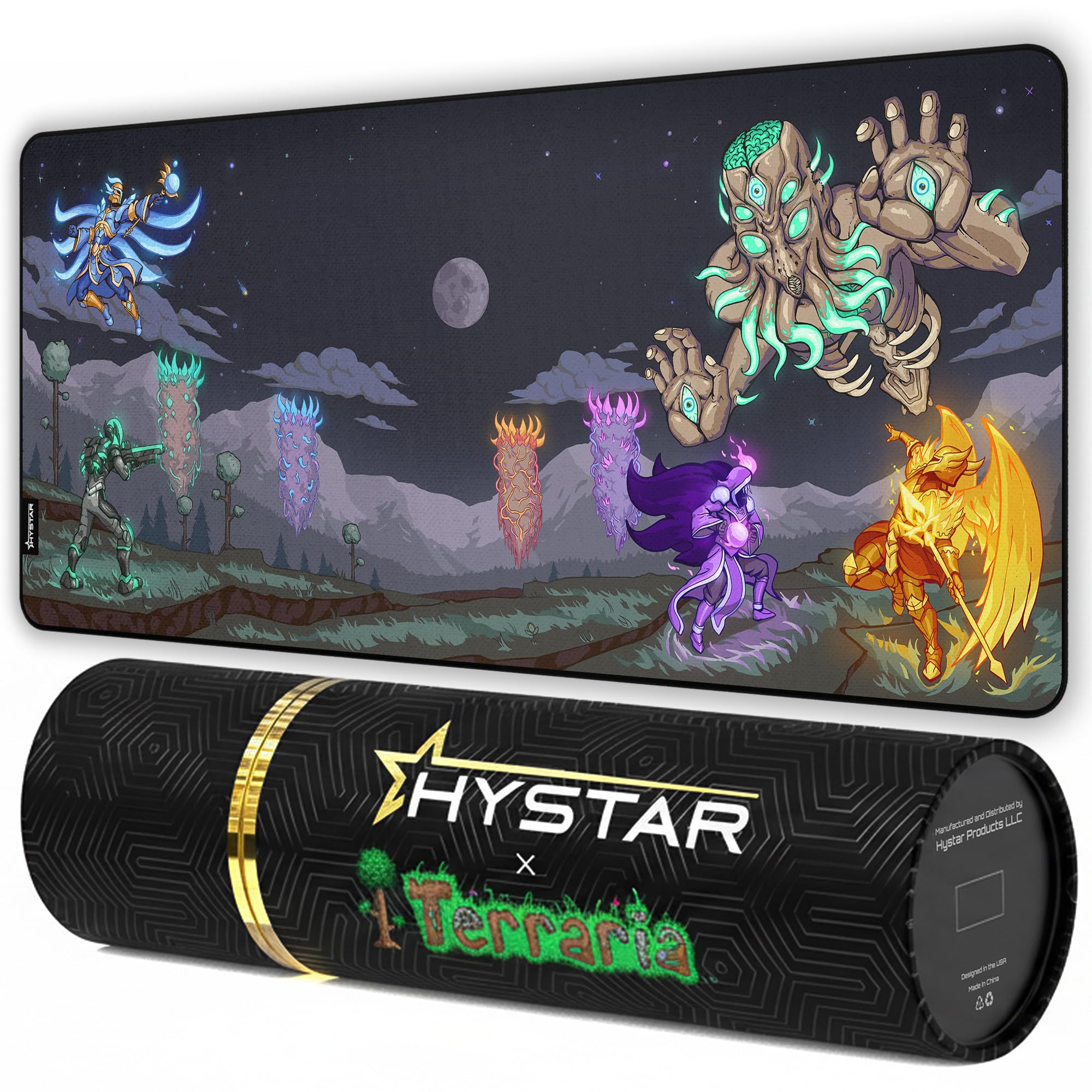 Hystar x Terraria Erweitertes Gaming-Mauspad, XXL, 91,4 x 40,6 cm, 5 mm dick, wasserdichte Oberfläche, glattes Polyestergewebe und Unterseite aus Naturkautschuk (Moon Lord)