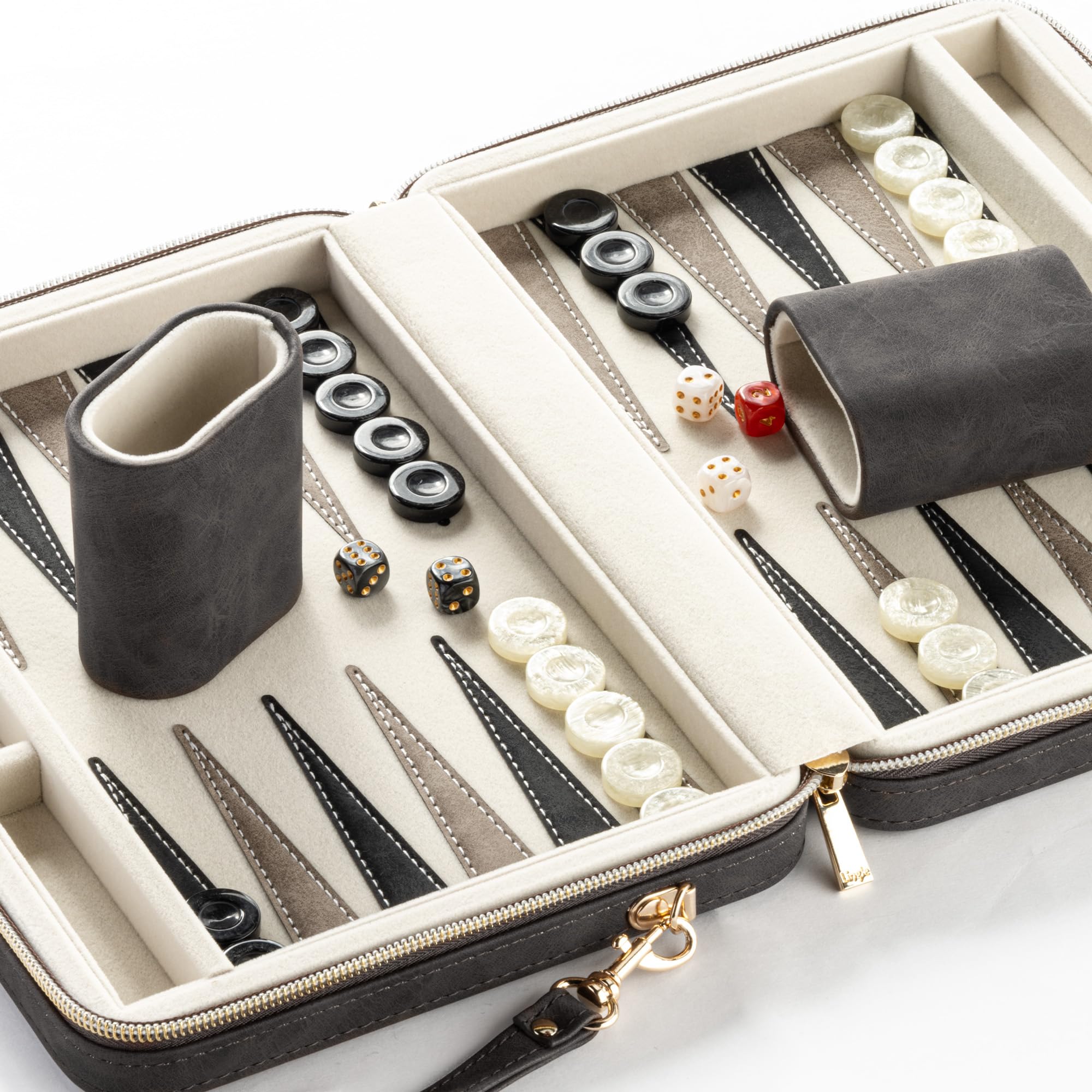 Set di backgammon per adulti e bambini, classica tavola da backgammon con dadi a dama, custodia pieghevole in finta pelle, set da gioco portatile da viaggio (nero)