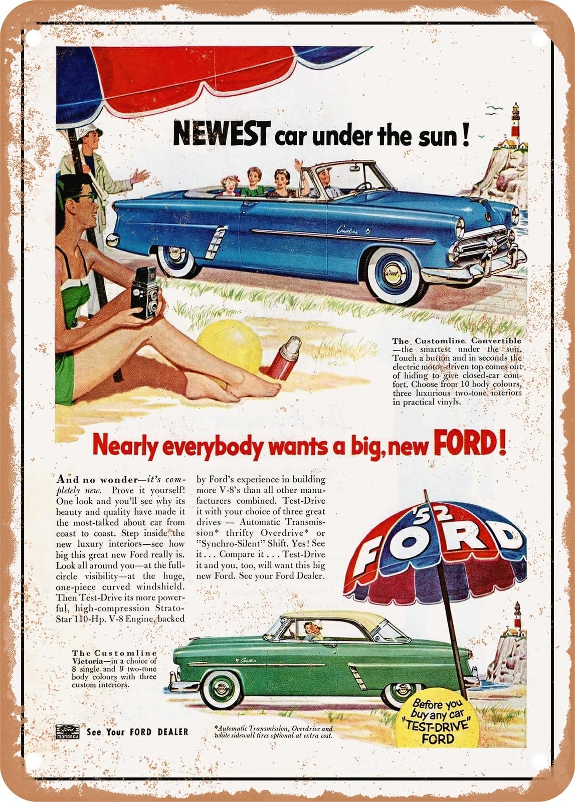 METAL SIGN - 1952 Customline Convertible Victoria Vintage Ad home decor
