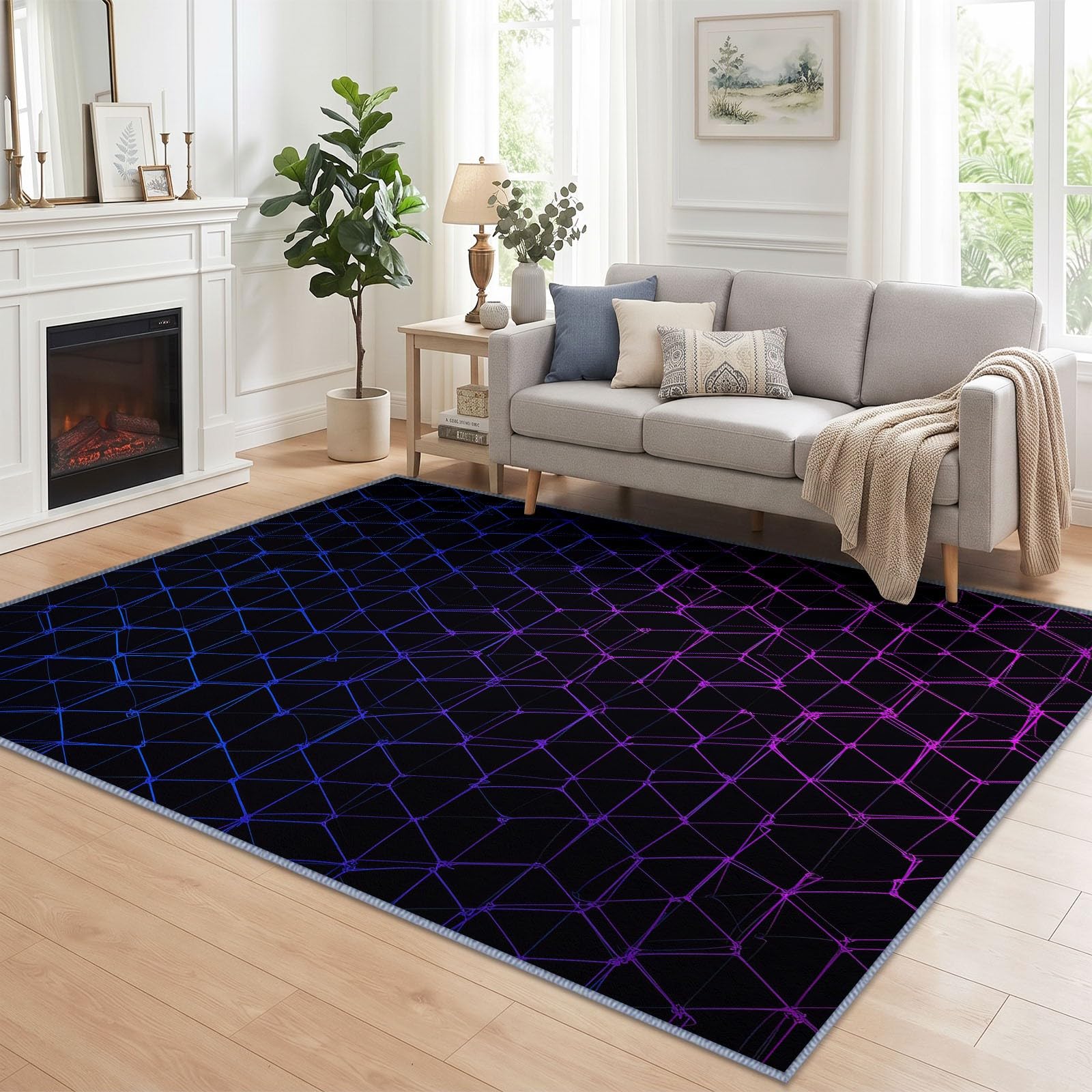 Geometrie 3D-Sechseckgitter Waschbar Teppich 100 x 160 cm