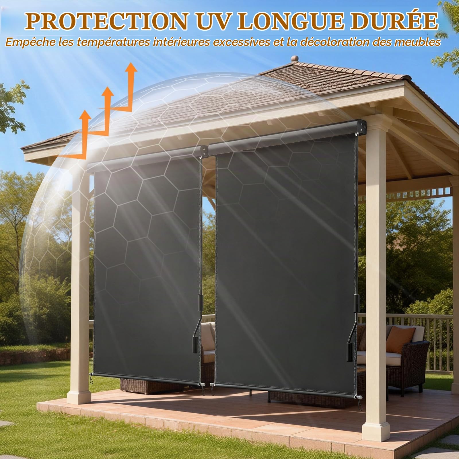 Huracan Store Vertical Extérieur 160 x 250 cm, Protection Solaire en Aluminium avec Manivelle, Résistant à l'eau, Store de Jardin, Store de Terrasse, Balcon Brise-Vue, Anthracite