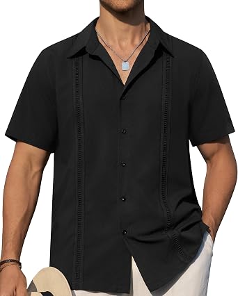 Alimens & Gentle Mens Cuban Guayabera Shirts Short Sleeve Button Down Shirts for Men Summer Beach Wedding