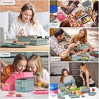 Vista 4 de DaCool Lonchera Bento para adultos, caja Bento de 74 onzas, contenedor apilable todo en uno para adultos, caja Bento grande con tenedor, cuchara