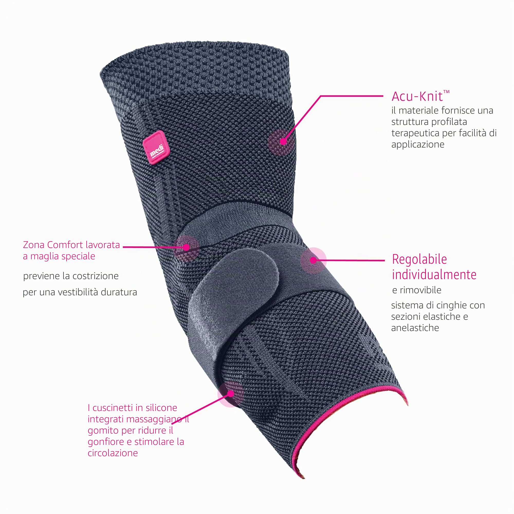 medi Epicomed - Fascia per gomito - Argento - Taglia IV - Fascia di compressione per stabilizzare l'articolazione nel braccio del tennis o del golfista - Indossabile su entrambi i lati