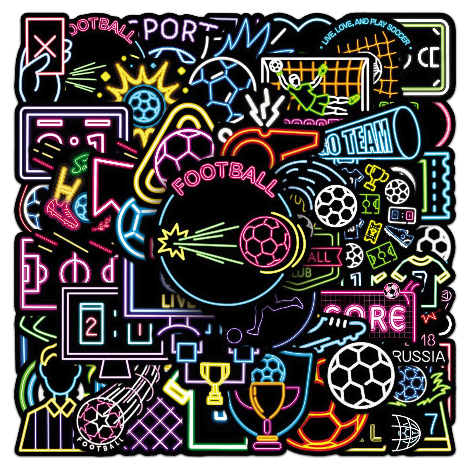 Neon Football Stickers for Computer, ZLWSD 50Pcs Neon Soccer Sports Laptops Decals for Kids Teens Adults, Colorful Sticker for Decoration DIY Luggage Phone Scrapbook Party Gifts