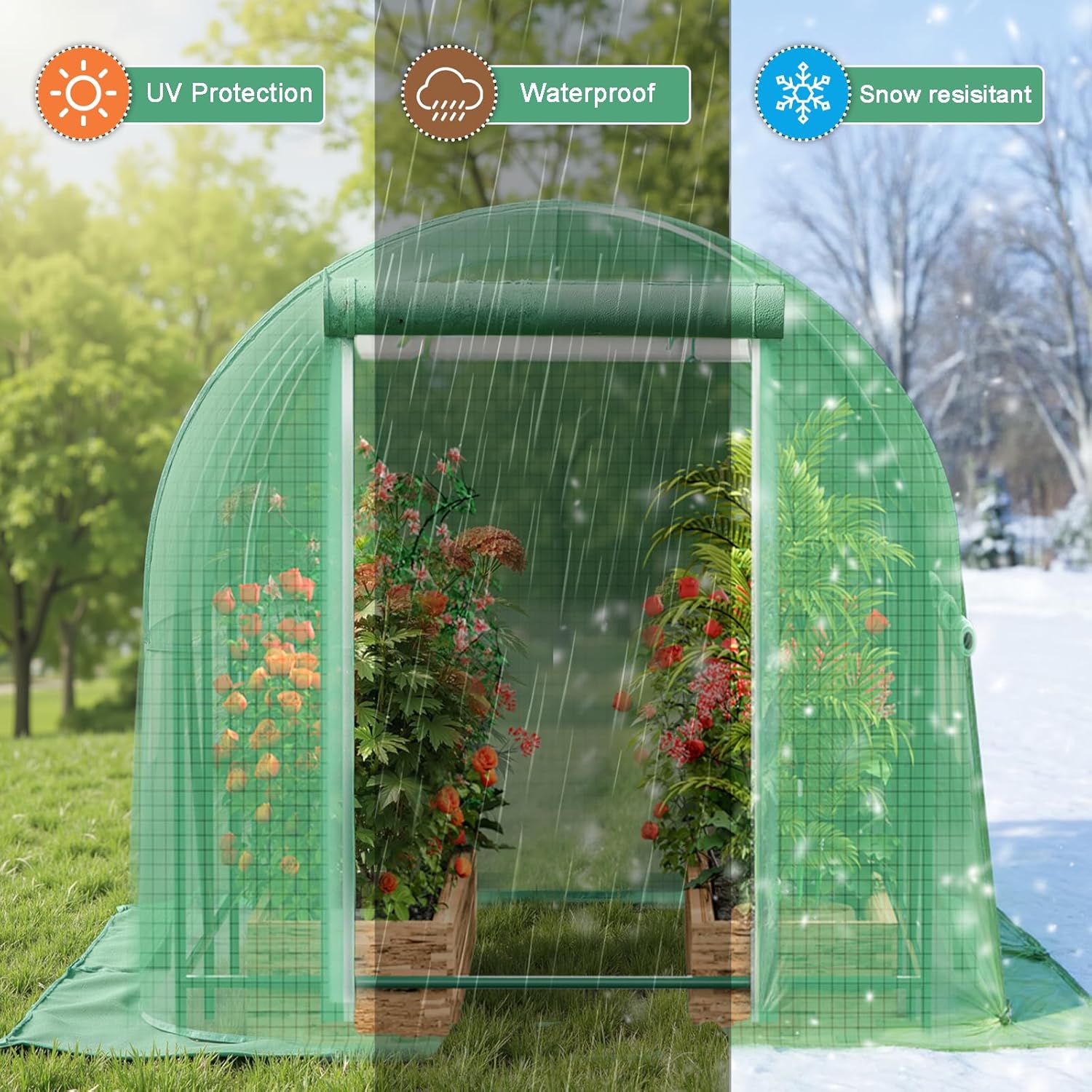 Walk-in Tunnel Greenhouse，Portable Plant Hot Housewith Dual Zippered Screen Doors & 6 Screen Windows Heavy Duty Plastic Plant Warm House with Reinforced Frame (10x7x7 FT)