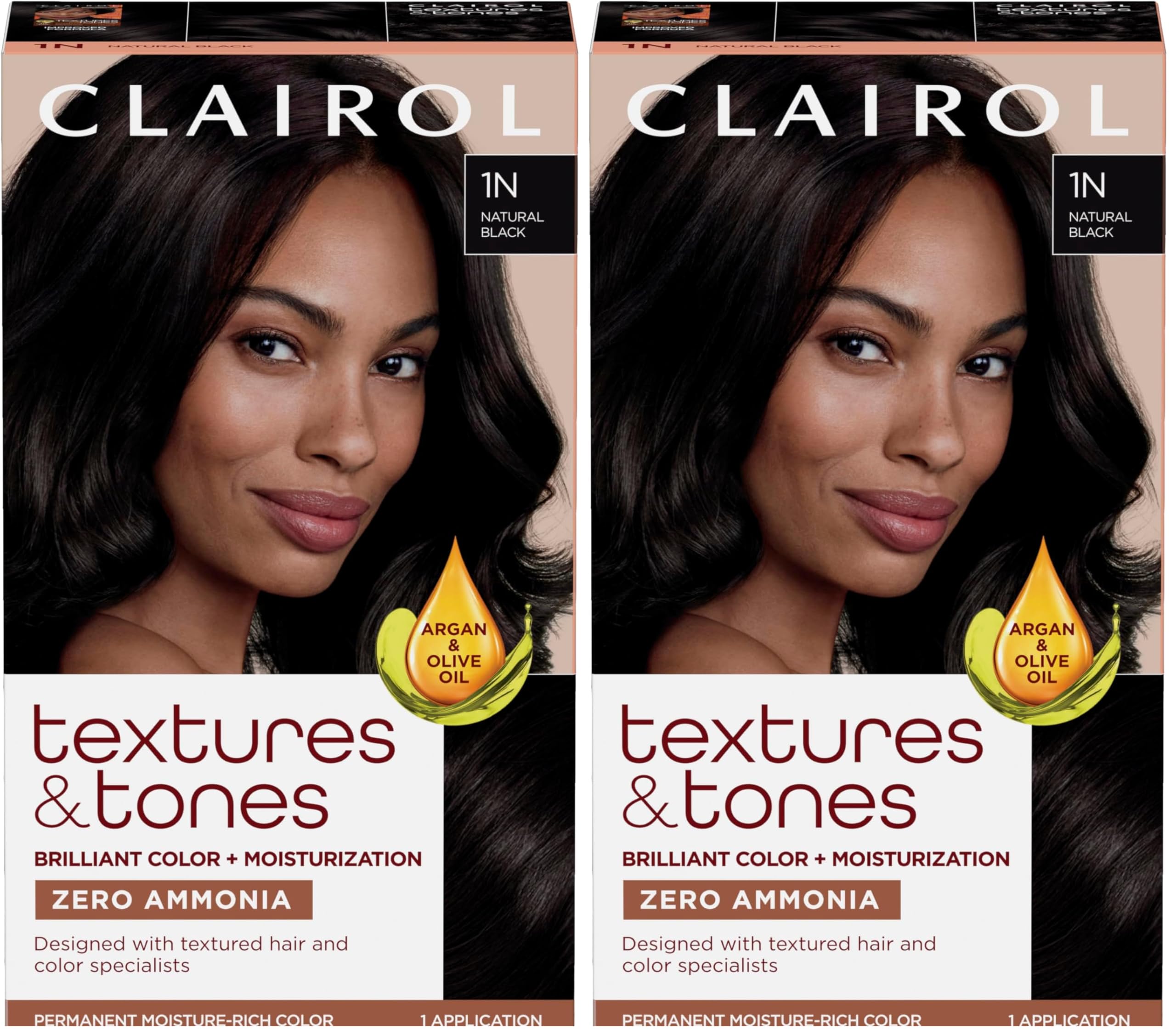 Textures & Tones Permanent Hair Dye, 1N Natural Black Hair Color, Pack of 2
