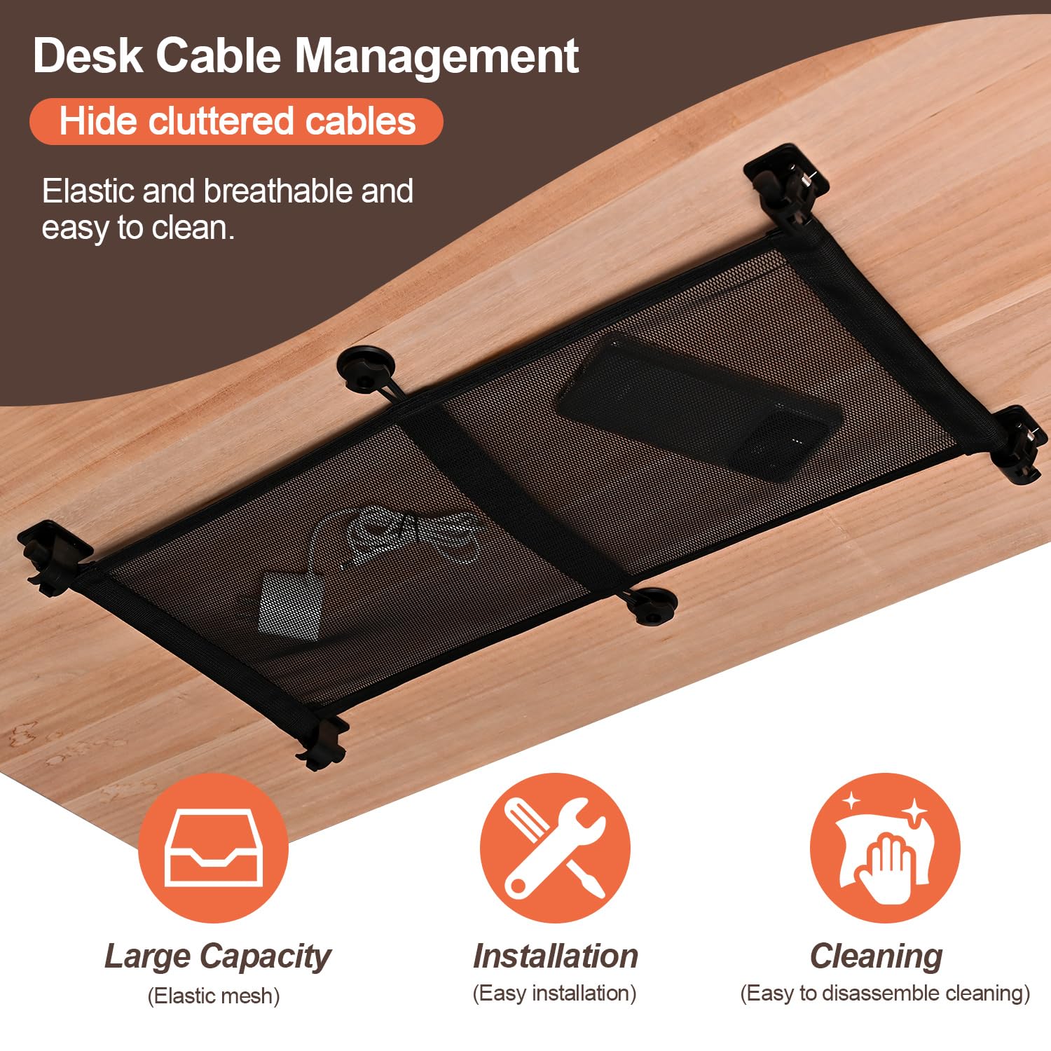 Under Desk Cable Management Net - Black | HX AURIZE