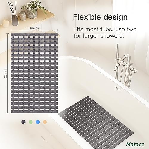 Miniatura 2 de Matace Tapete antideslizante para bañera interior y ducha, superficie texturizada gruesa y suave, drenaje rápido, sin acumulación de agua para una