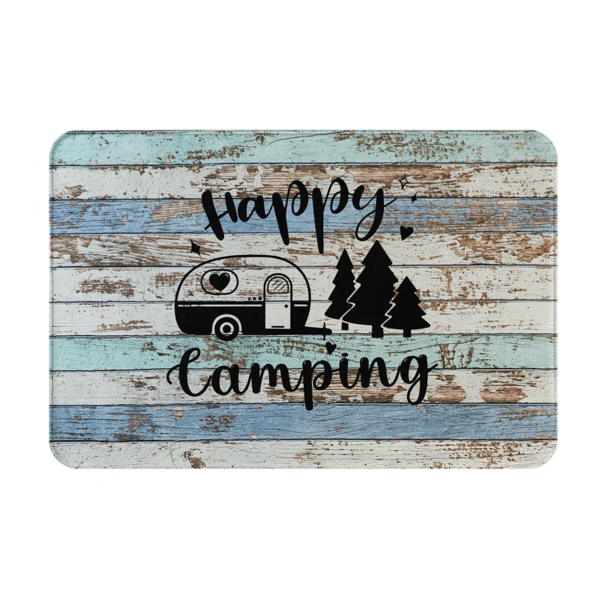 Camping Door Mat,16x24 Inch Happy Camping Non-Slip Doormat Bath Mat,Indoor Outdoor Welcome Mat,Vintage Entrance Rug for Front Door Kitchen Floor Bath Tub Bedroom,RV Travel Accessories and Decor