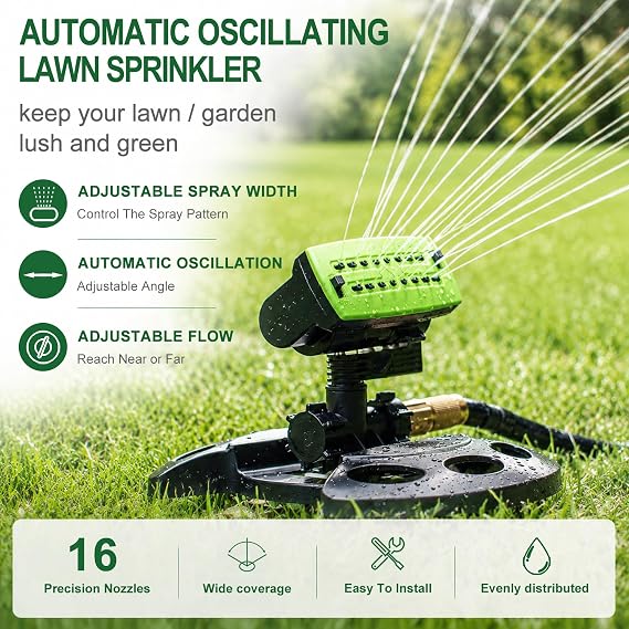 HOSUN Oscillating Lawn Sprinkler, Adjustable Garden Water Sprinkler for Yard, 3-Way Adjustable Spray Width, Range & Flow Rate, Automatic Swing, Fits 3/4 Inch Standard Garden Hoses