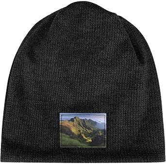 Black Waffle Knit Pullover Hat for Exquisite Highland Echo Pattern Beanie for Winter, Autumn Casual Wear