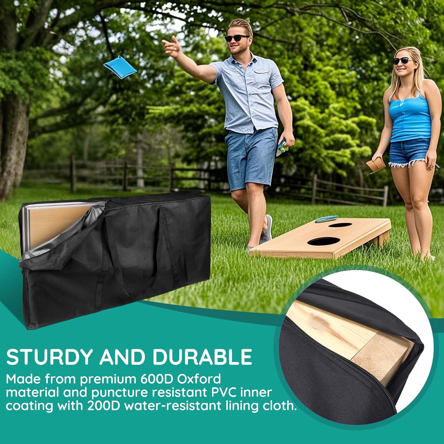 ZKOO Cornhole Carrying Case Fits 4' x 2' Regulation Size Board, Heavy-Duty 600D Cornhole Boards Bag with Extra Pockets for Cornhole Outdoor Games