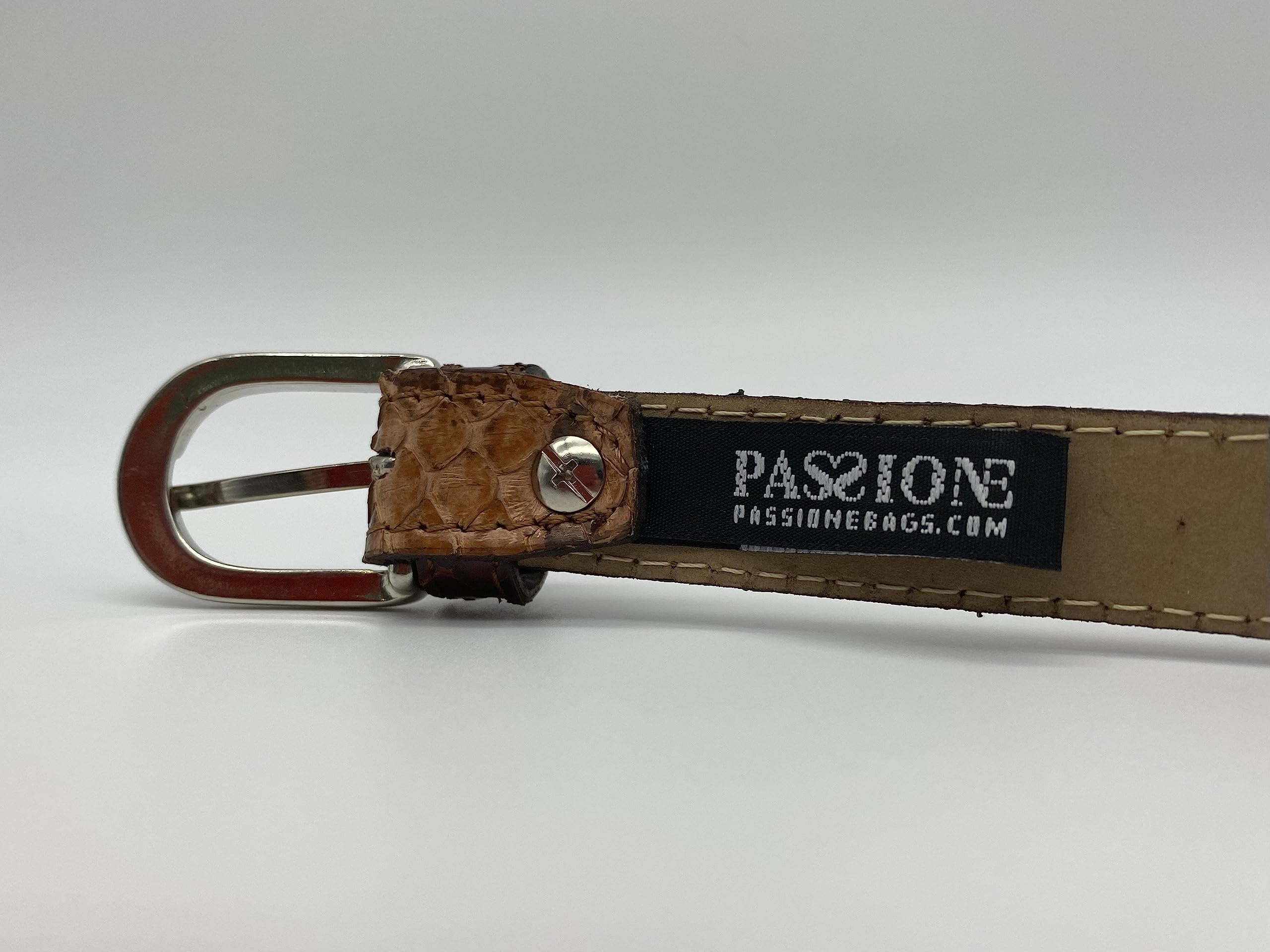 PASSIONE Cintura Sottile in pelle di pitone - Altezza 2 cm - Patchwork diagonale - Colori scuri - Made in Italy