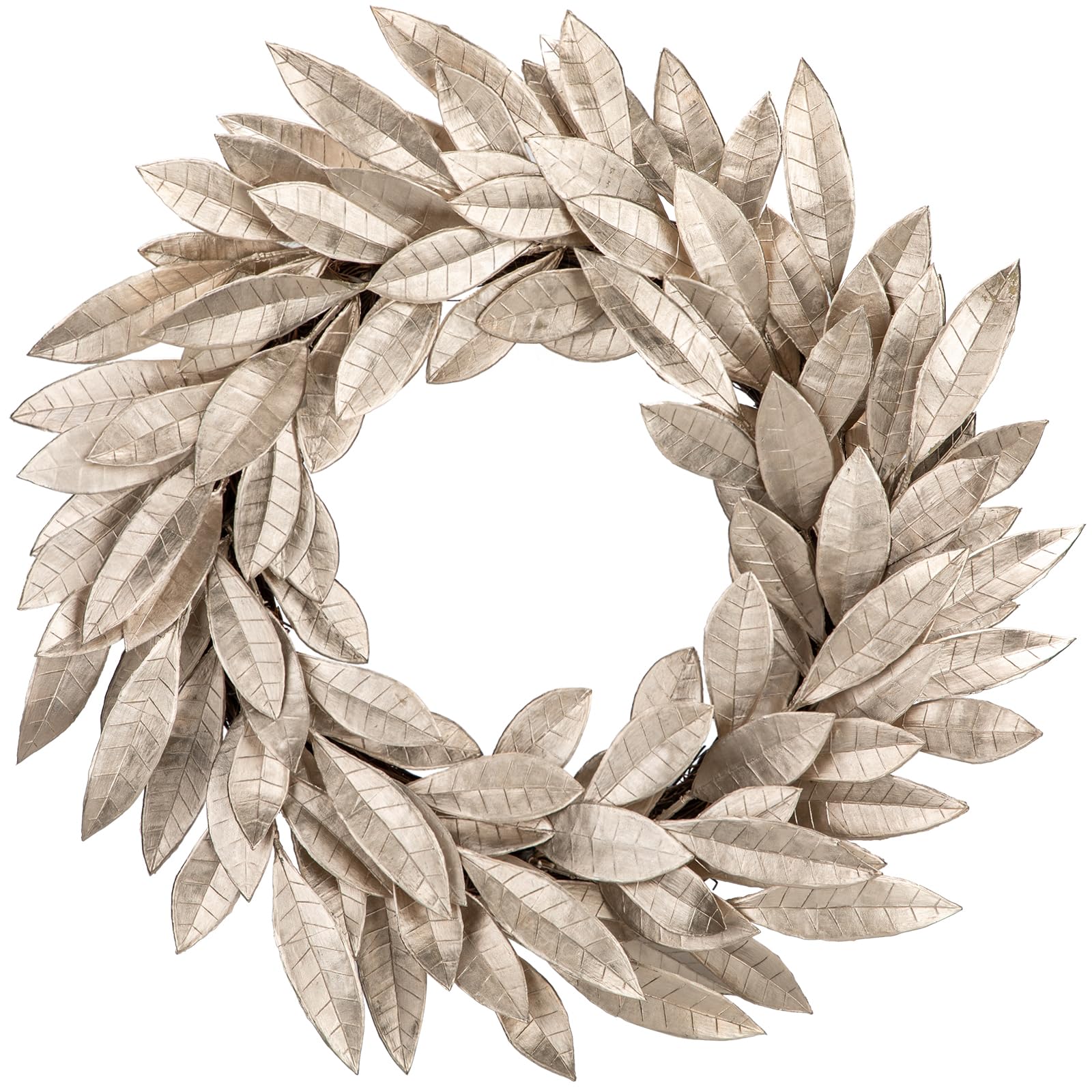 Couronne de Noël de 40,6 cm Aritificial Champagne Doré Couronne de feuilles de laurier pour porte d'entrée Couronne de Noël Couronne de Noël pour décorations de fête de Noël