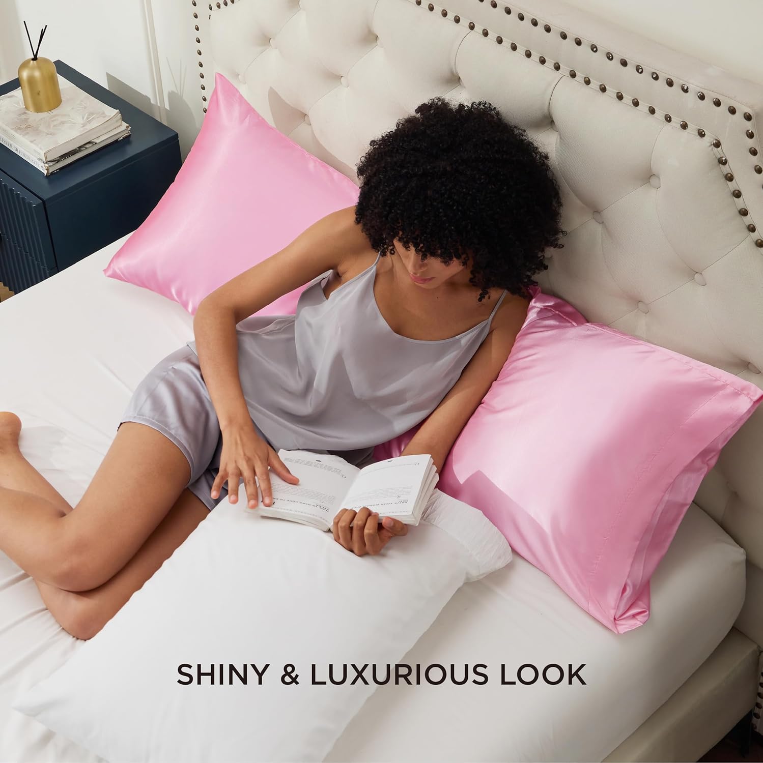 Bedsure Body Pillow Cover 20x54 Inches - Pink Satin Similar to Silk Pillowcase for Hair and Skin, Cooling and Silky Long Body Pillow Pillowcase with Envelope Closure, Gifts for Women Men