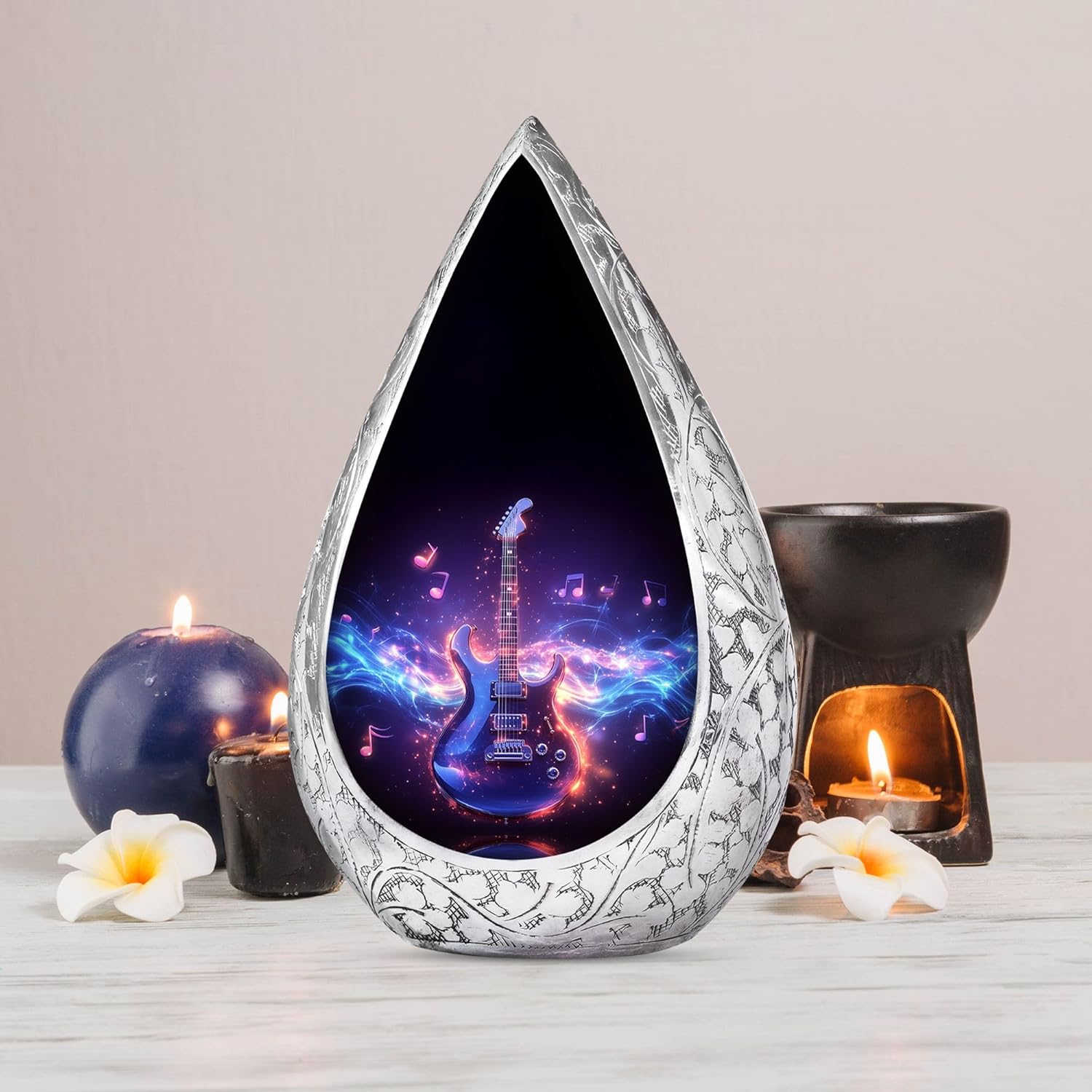 Guitar Large Decorative Urn for Male Father - Blue Cremation Urns for Human Ashes Adult Female - Adult Cremation Urns for Men - Human Ashes Burial Urn - Funeral Ash Holder 10 Inch