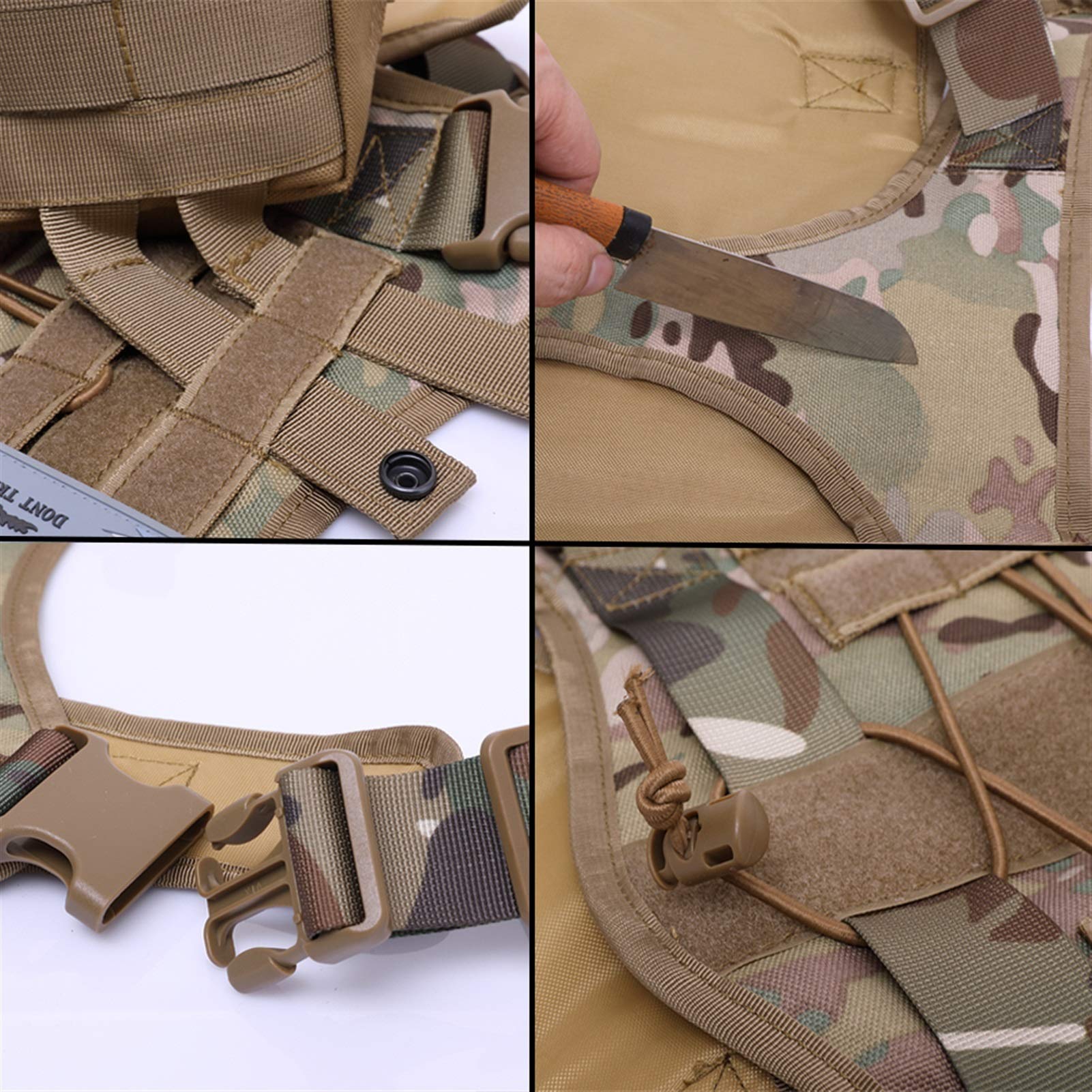 Arnés Militares Tácticos Chaleco de Trabajo para Perros Correa Bungee de Nylon (1.5m) Entrenamiento para Perros Medianos y Grandes Pastor Alemán