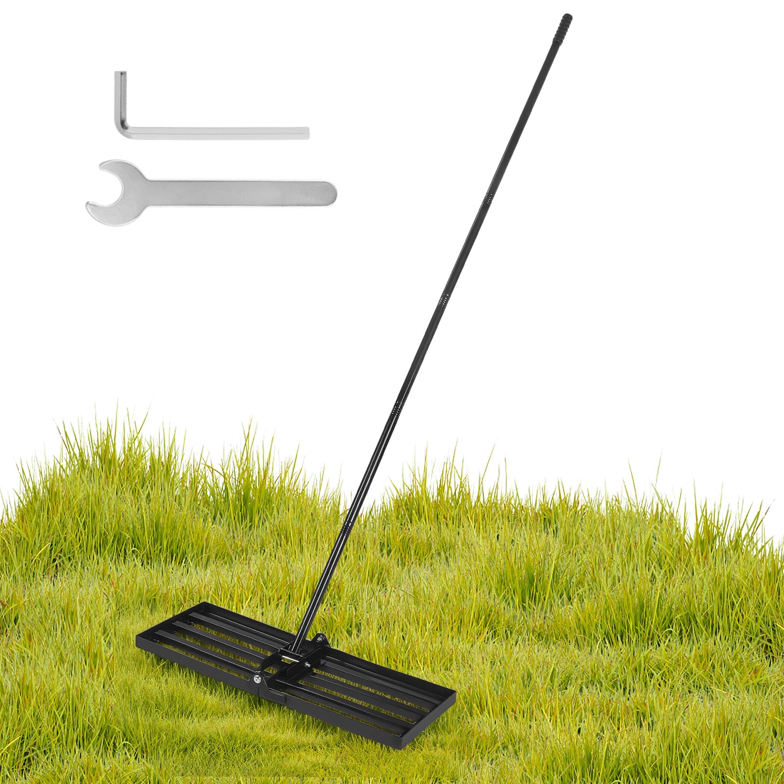 Rastrello 2 in 1 con manico regolabile (81 – 213 cm) e testa pieghevole – Attrezzo da giardino durevole in ferro per livellare terreno, sabbia e terriccio
